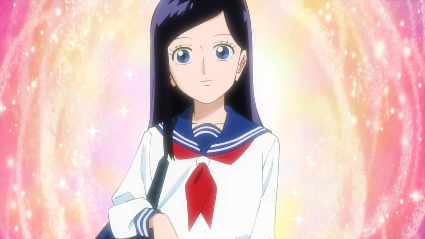 Tsubomi Takane, sailor uniform, swirling pink and yellow cosmic background, HD Desktop Wallpaper