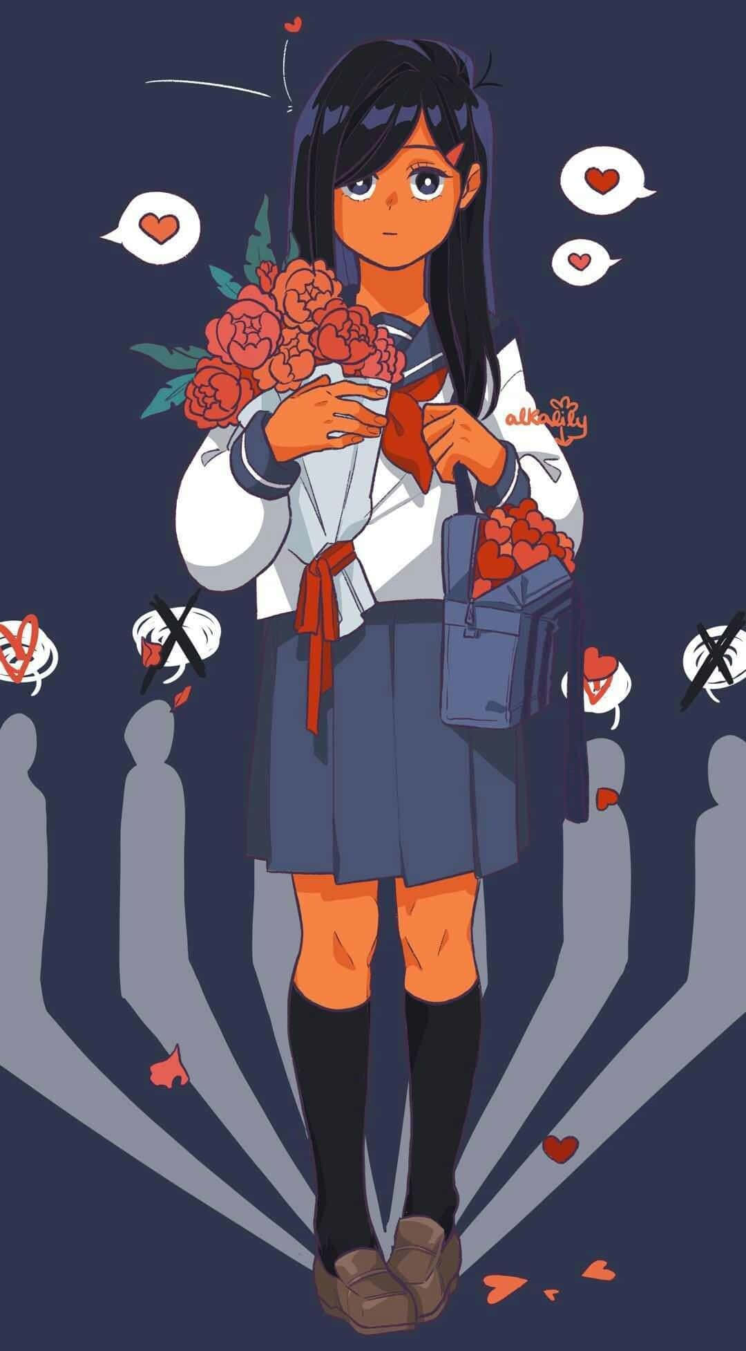Tsubomi Takane, school uniform, red roses, Full HD Phone Wallpaper
