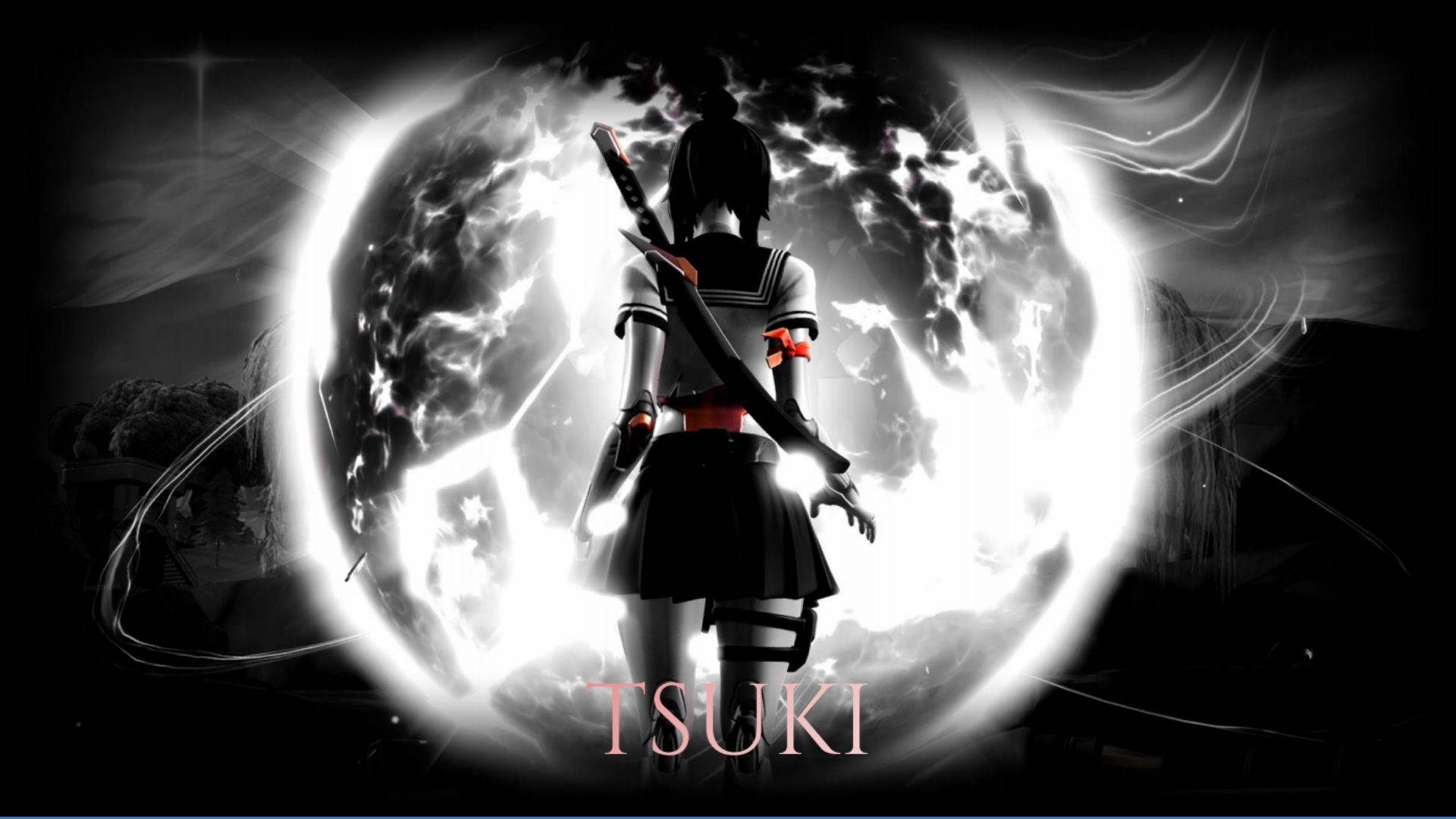 Tsuki Fortnite, full moon, anime girl, Full HD Desktop Wallpaper