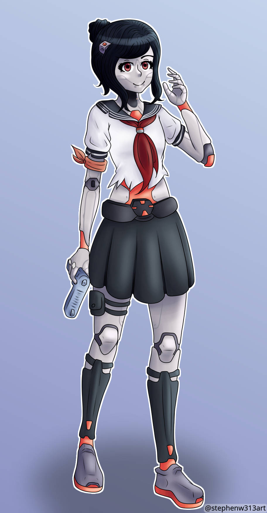 Tsuki Fortnite, cyberpunk anime girl, modified sailor uniform, HD Phone Wallpaper