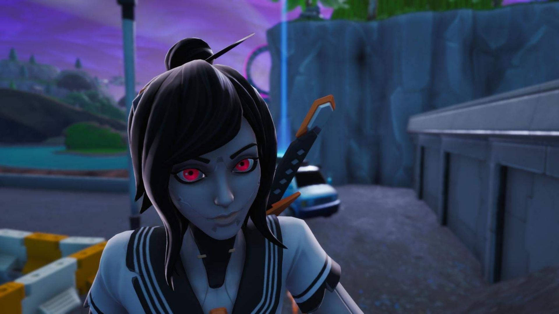 Tsuki fortnite, anime girl, glowing red eyes, Full HD Desktop Wallpaper