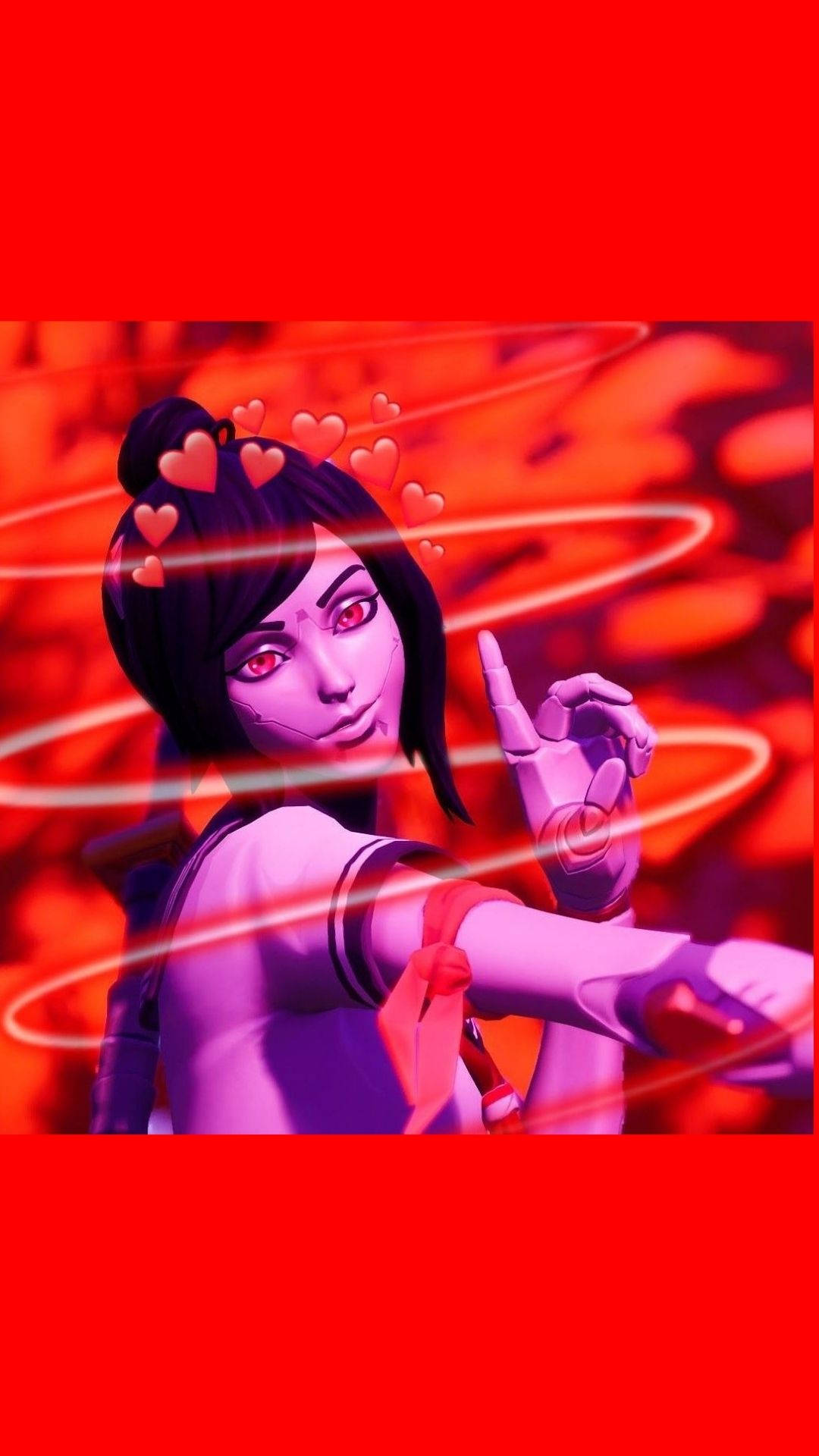 Tsuki Fortnite, red hearts, anime girl, Full HD Phone Wallpaper