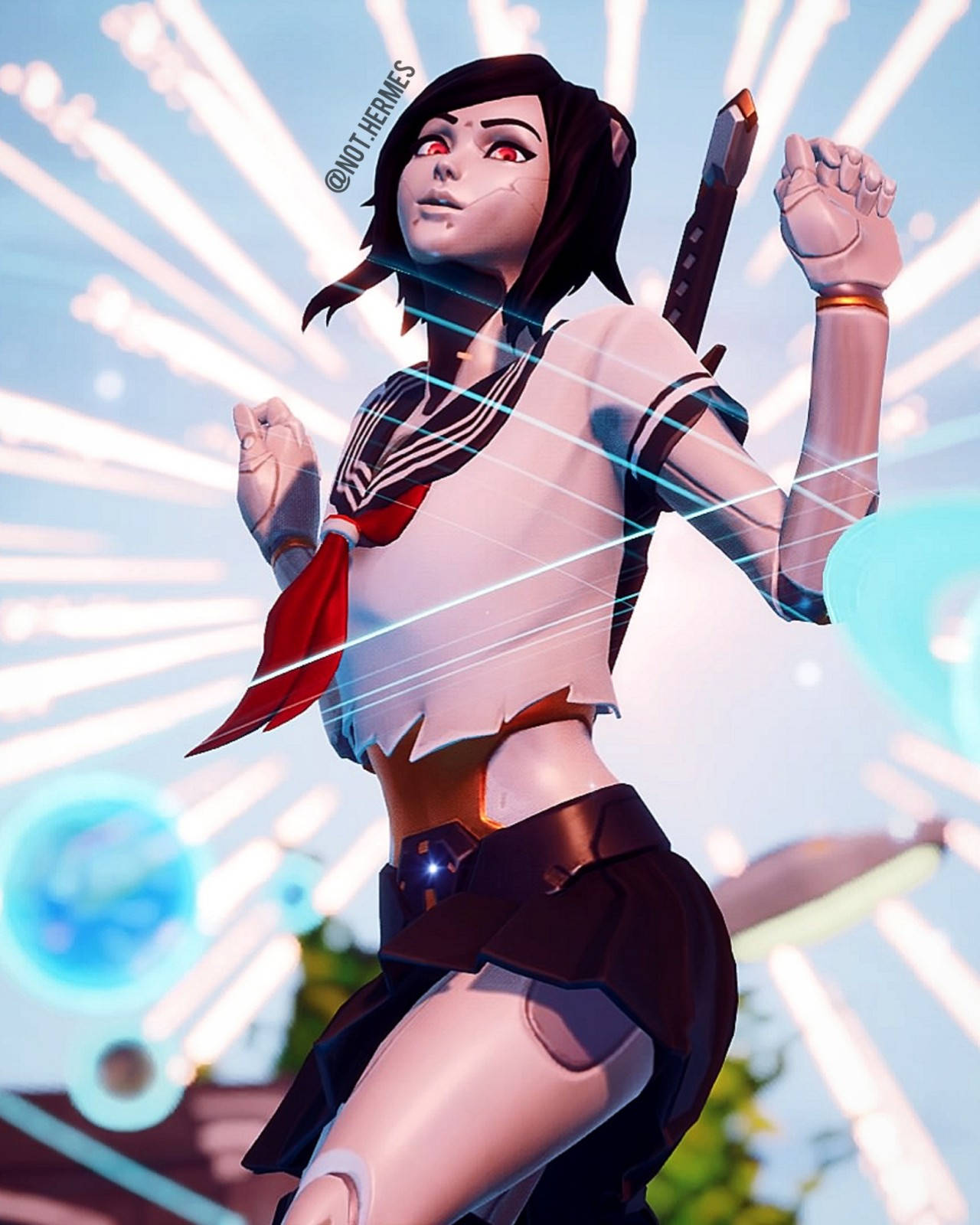 Tsuki, cyberpunk anime girl, torn school uniform, HD Phone Wallpaper