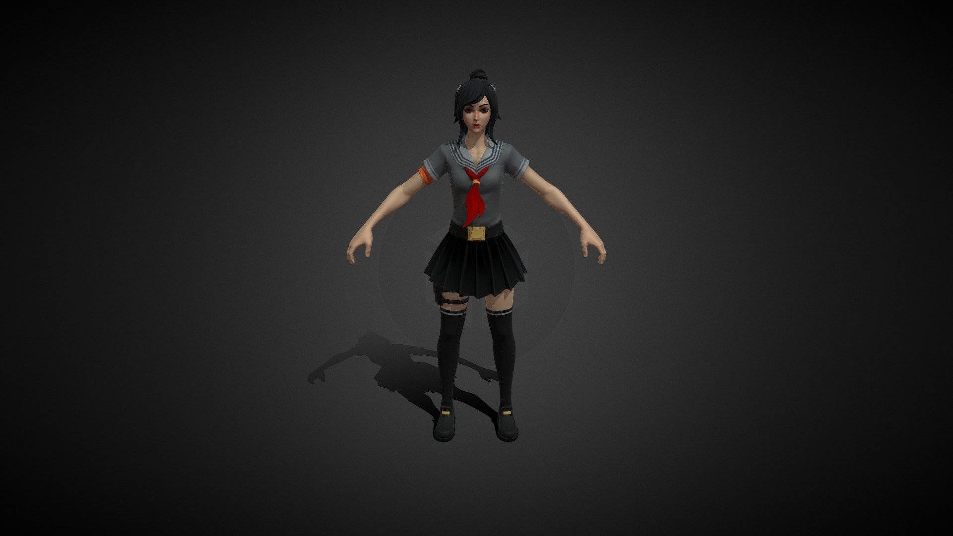 Tsuki fortnite, anime girl, grey sailor uniform, Full HD Desktop Wallpaper