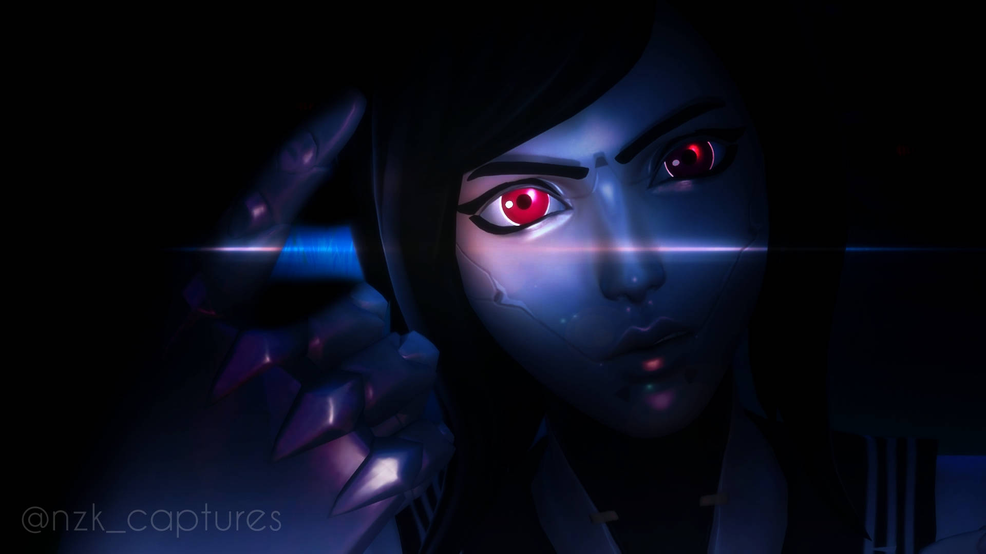 Tsuki fortnite, glowing red eyes, mechanical hand, Full HD Desktop Wallpaper