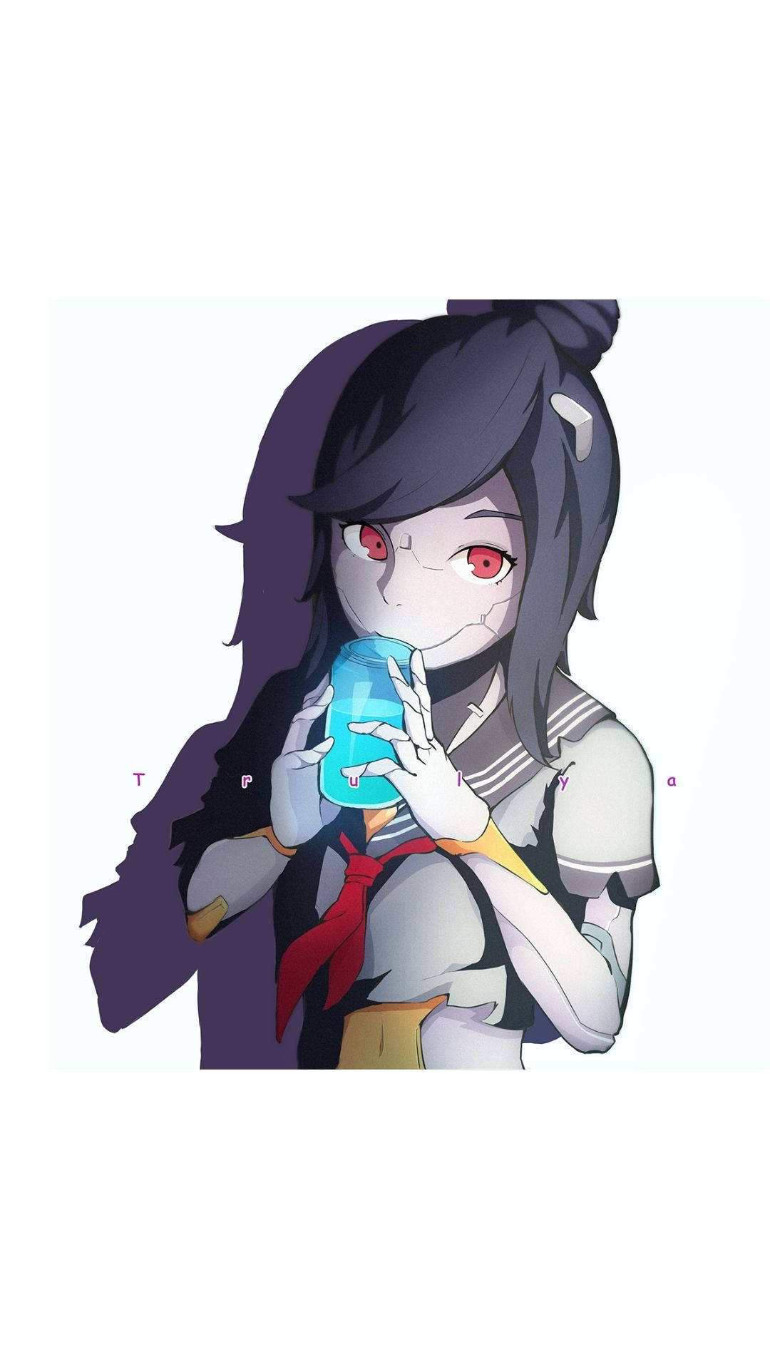 Tsuki fortnite, glowing blue cup, dark hair, Full HD Phone Wallpaper