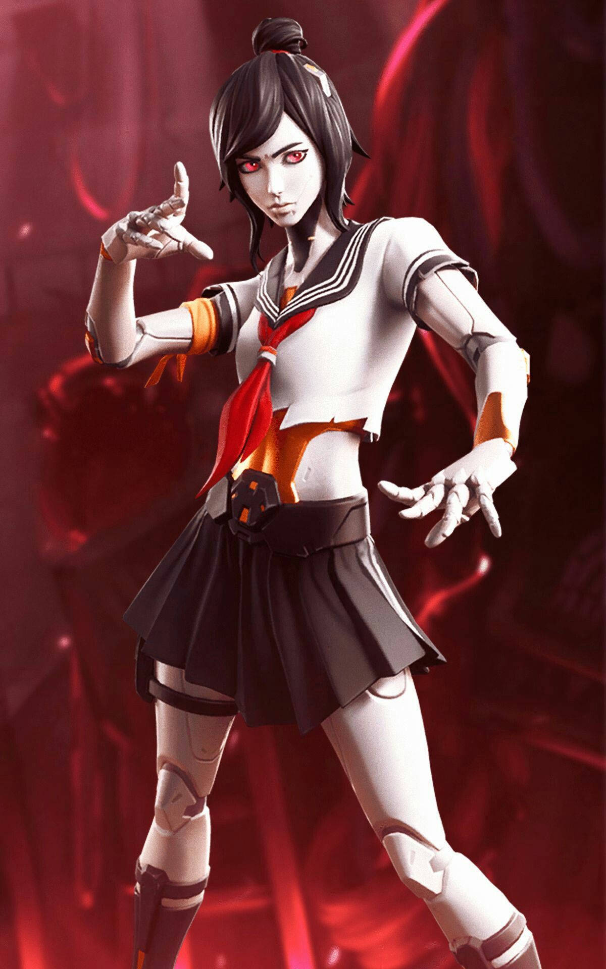 Tsuki fortnite, cybernetic anime girl, school uniform, Full HD Phone Wallpaper