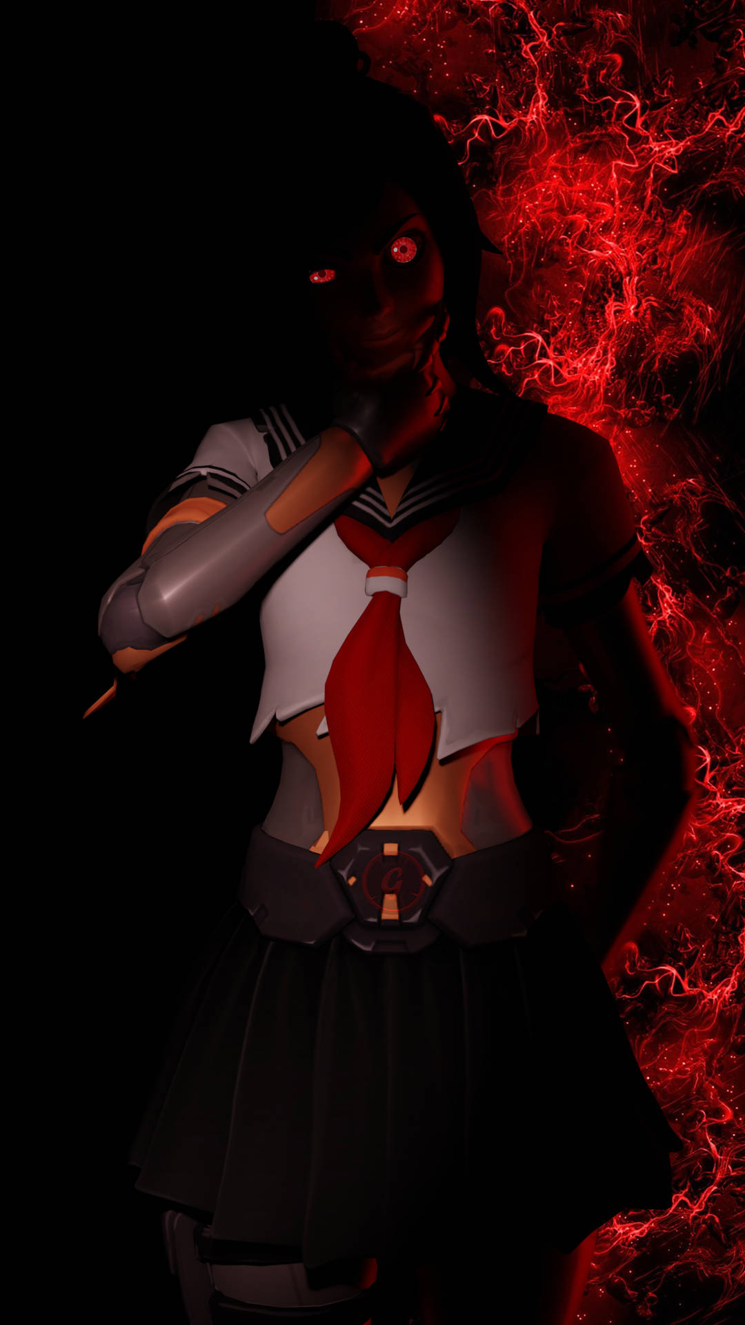 Tsuki Fortnite, red energy, glowing red eyes, Full HD Phone Wallpaper