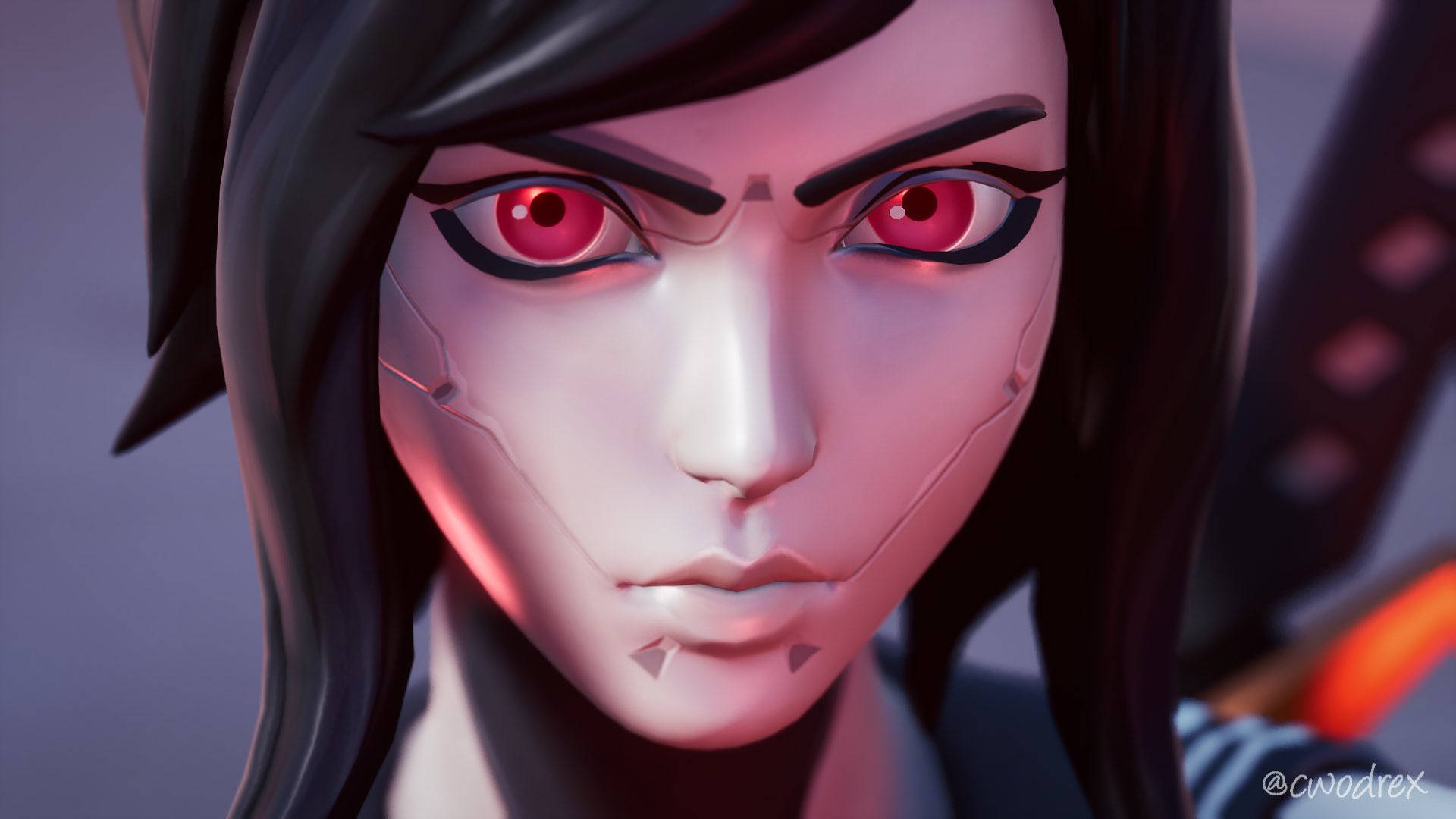 Tsuki Fortnite, cyberpunk anime girl, glowing red eyes, Full HD Desktop Wallpaper