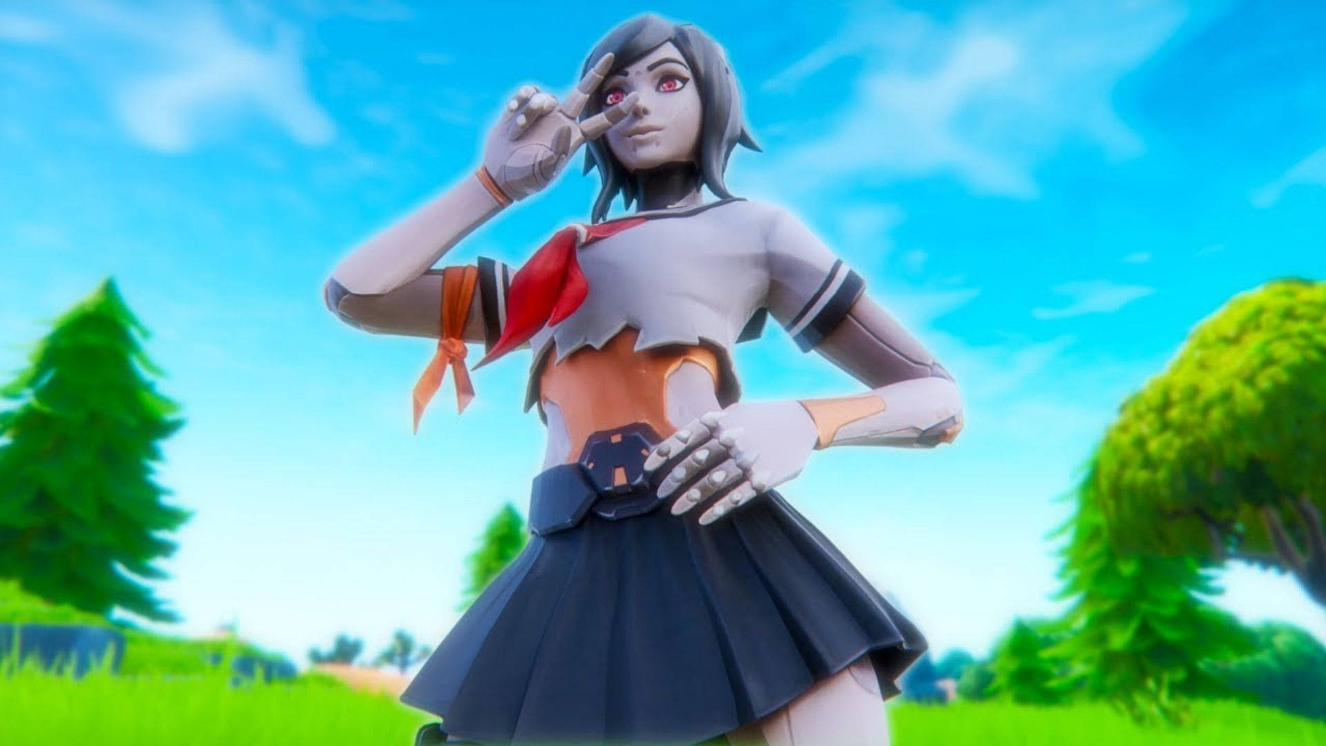 Tsuki Fortnite, peace sign, cybernetic anime girl, Full HD Desktop Wallpaper