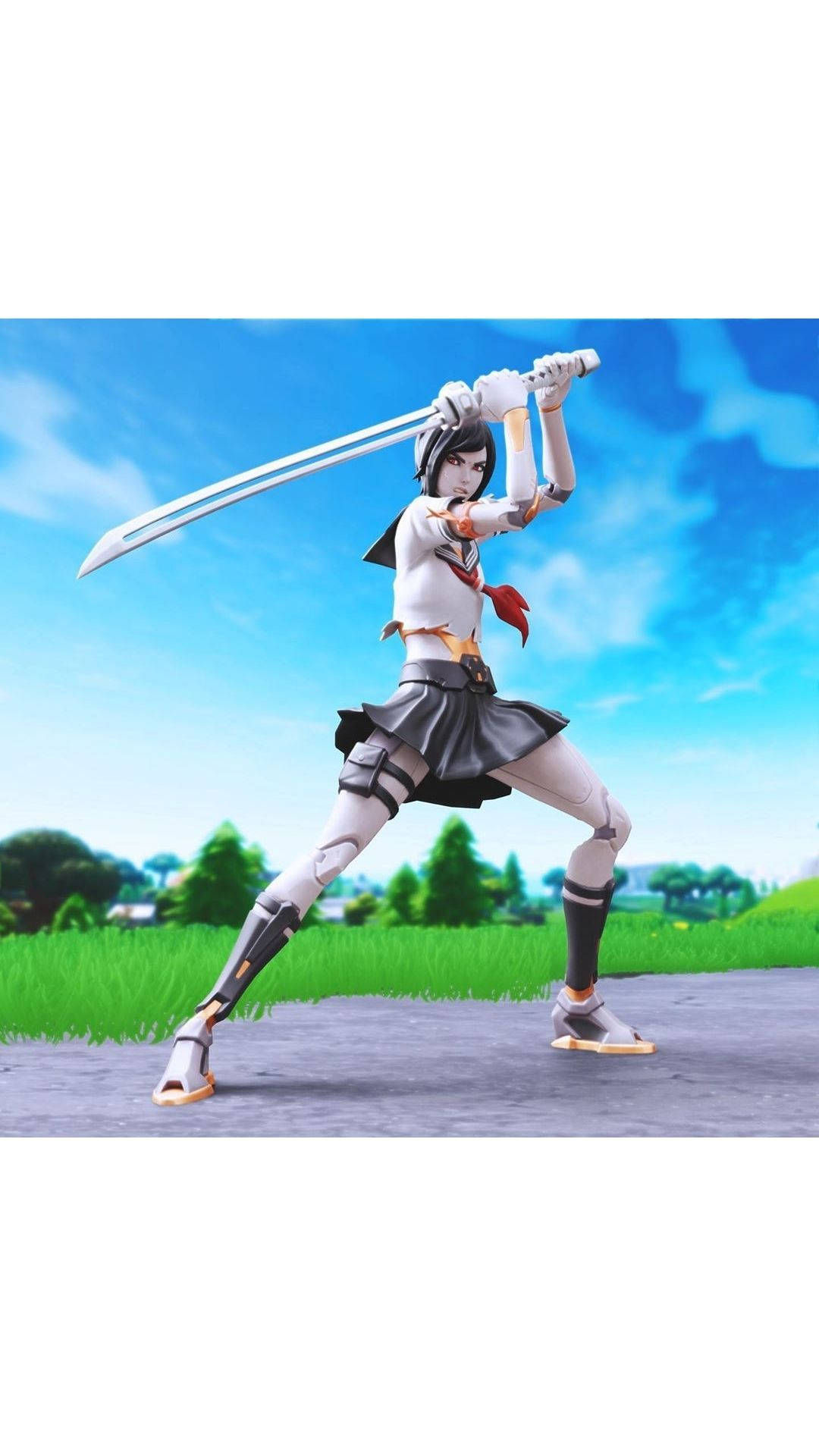 Tsuki fortnite, anime girl, school uniform, Full HD Phone Wallpaper