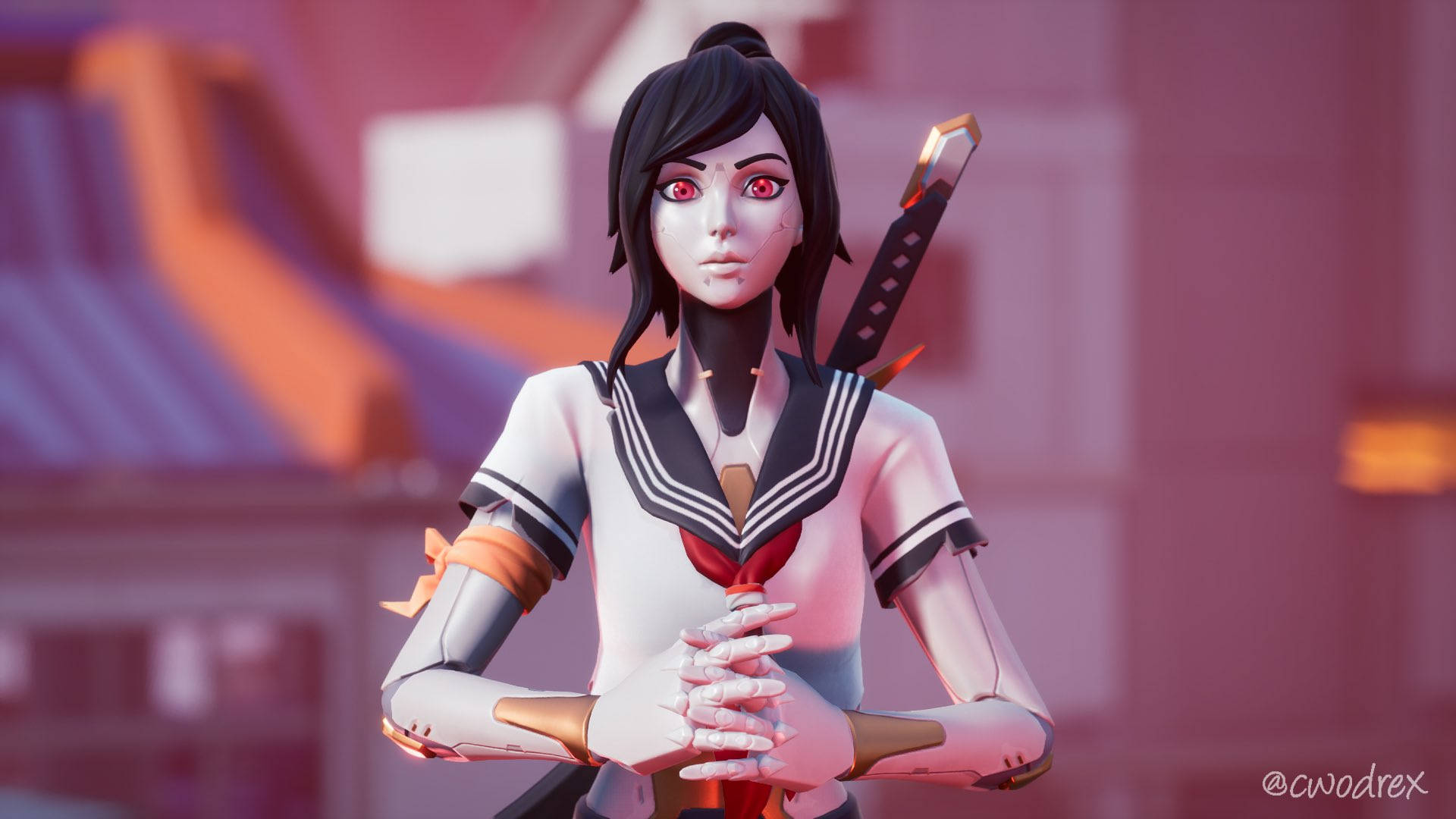 Tsuki fortnite, cyberpunk anime girl, sailor uniform, Full HD Desktop Wallpaper