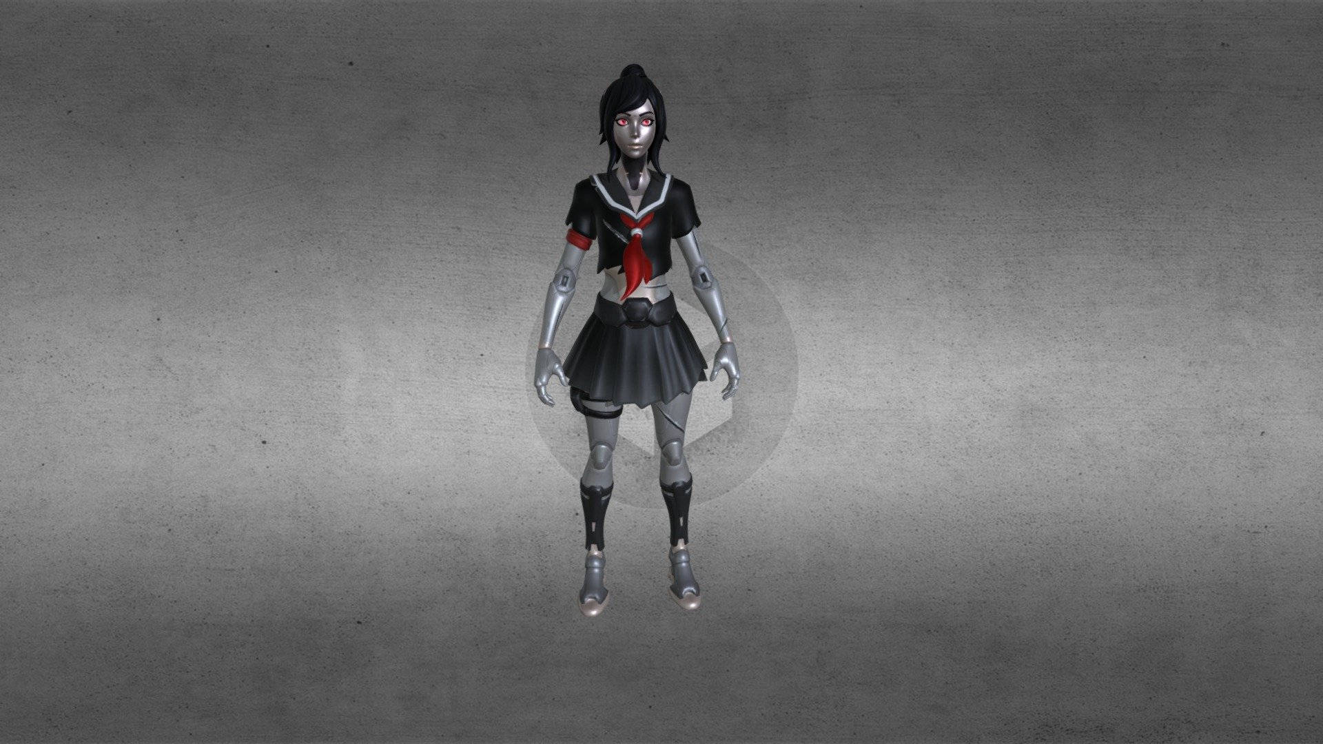Tsuki fortnite, black school uniform, red accents, Full HD Desktop Wallpaper