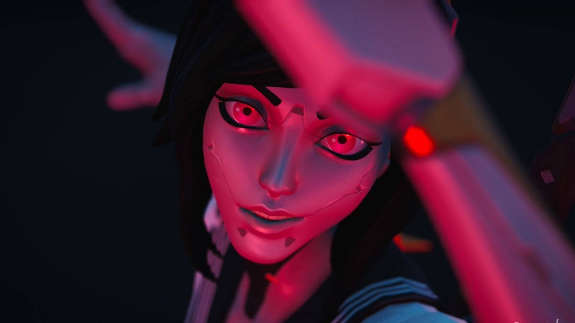 Tsuki Fortnite, red light, glowing red eyes, Full HD Desktop Wallpaper
