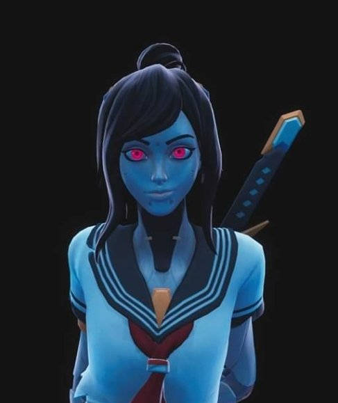 Tsuki fortnite, blue skin, anime girl, SD Phone Wallpaper