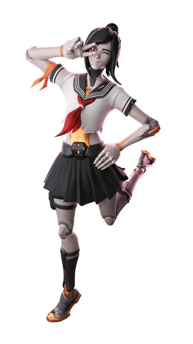 Tsuki fortnite, cybernetic schoolgirl, glowing red eye, SD Phone Wallpaper