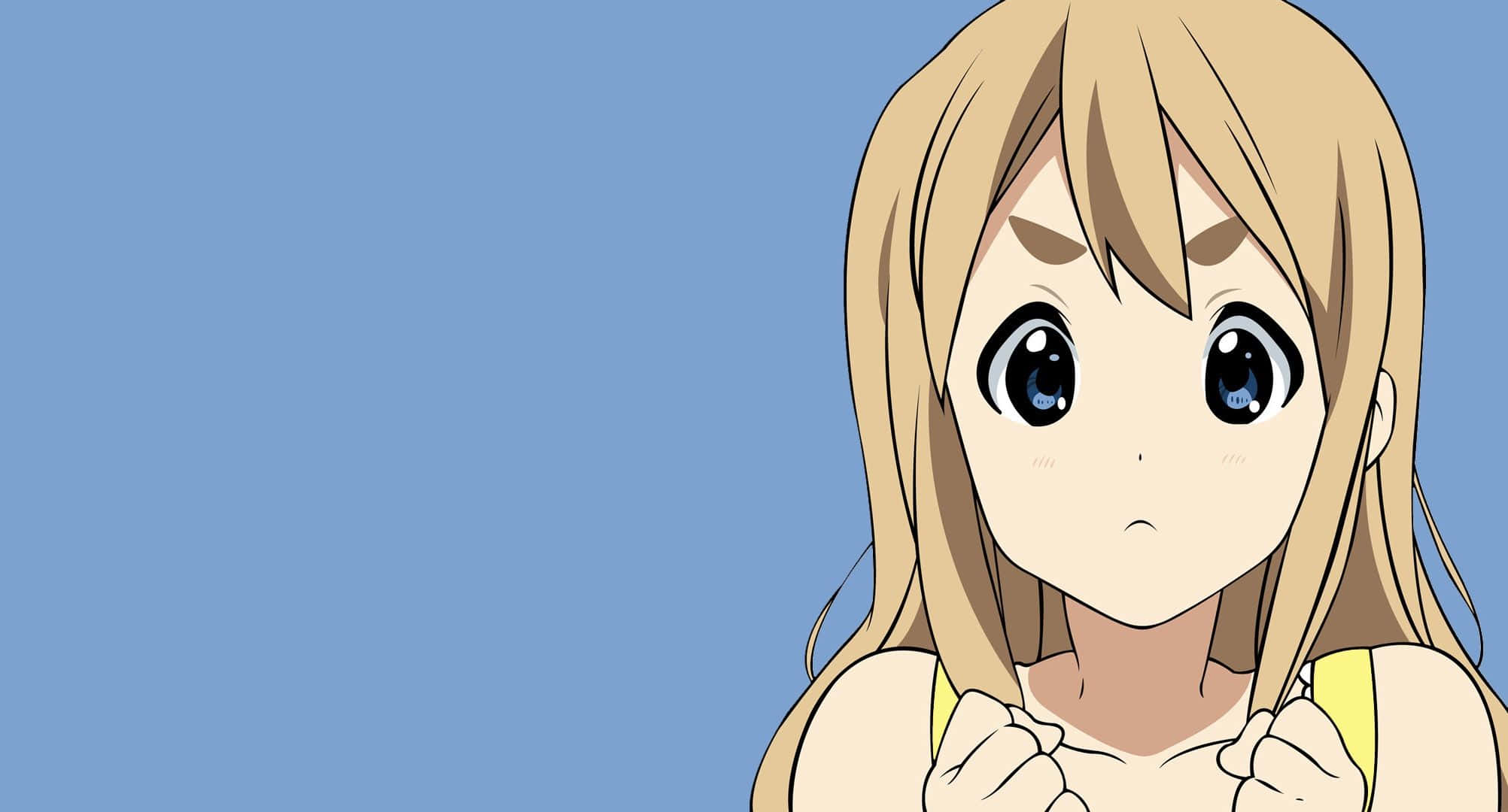 Tsumugi Kotobuki, yellow straps, wide blue eyes, Full HD Desktop Wallpaper