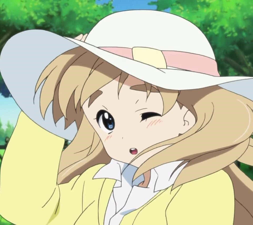 Tsumugi Kotobuki, blonde hair, white sunhat, SD Desktop Wallpaper