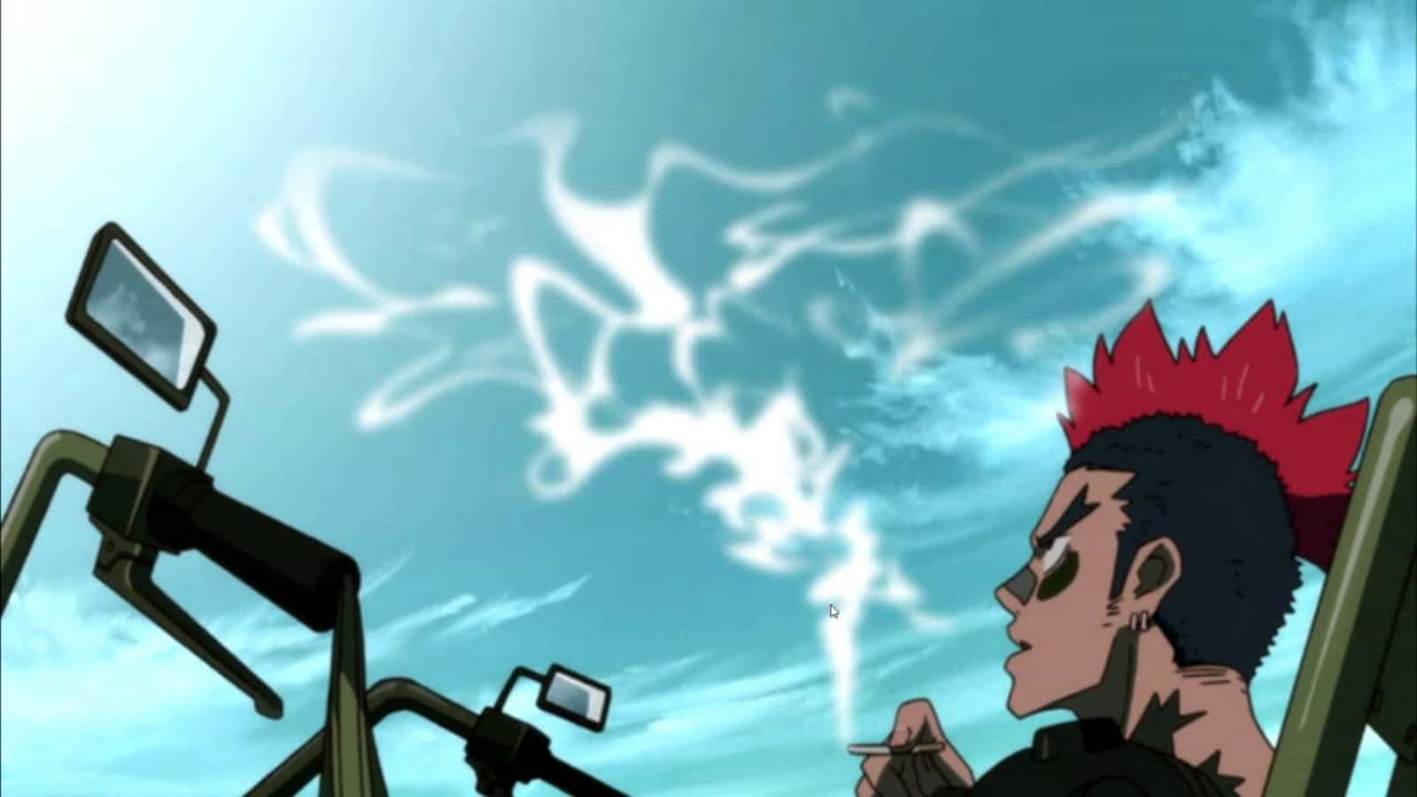 Tsumugu Kinagase, red mohawk, motorcycle, HD Desktop Wallpaper