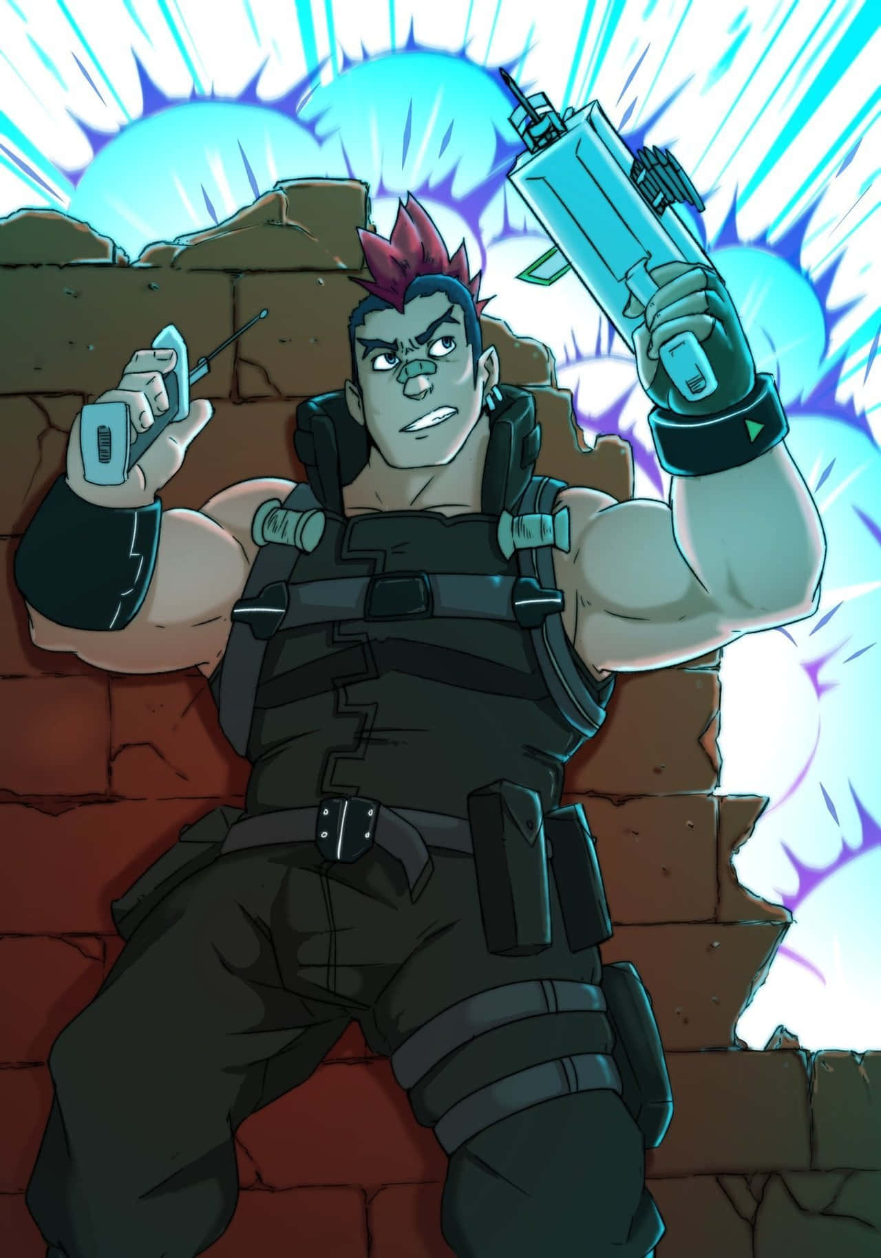 Tsumugu Kinagase, pink mohawk, glowing weapon, HD Phone Wallpaper