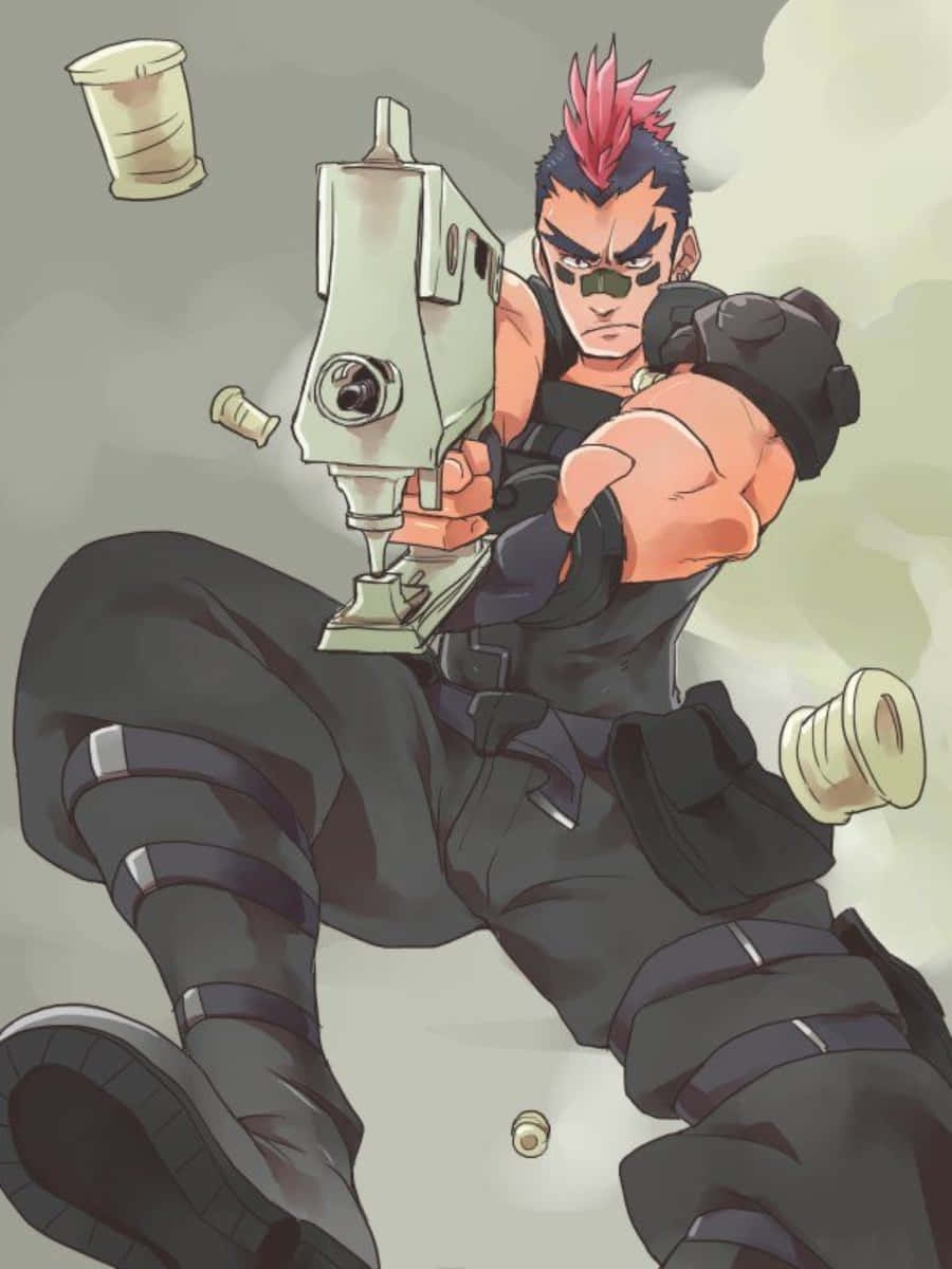 Tsumugu Kinagase, pink mohawk, sewing machine gun, SD Phone Wallpaper