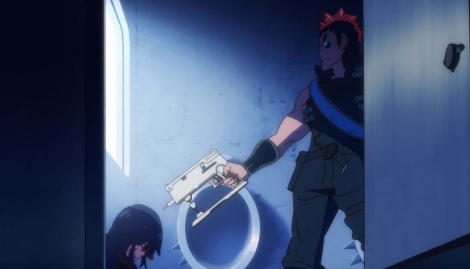 Tsumugu Kinagase, spiky-haired anime character, futuristic gun, HD Desktop Wallpaper