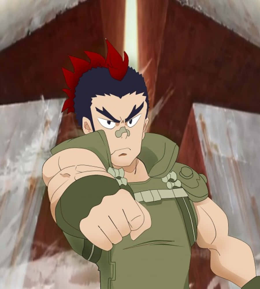 Tsumugu Kinagase, red mohawk, green armor, SD Phone Wallpaper