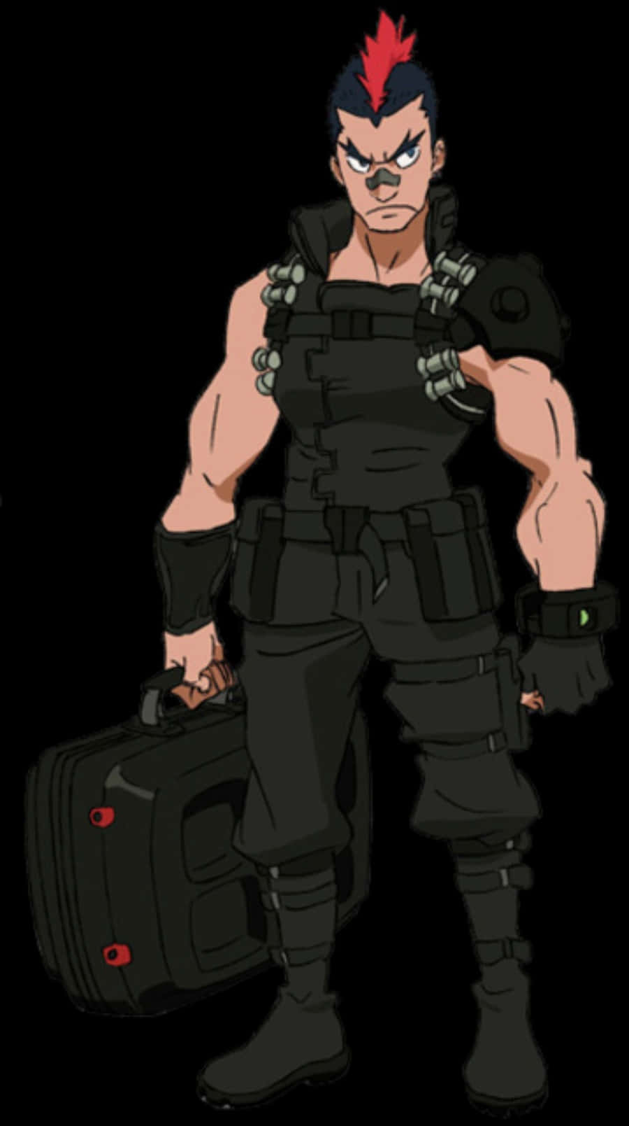 Tsumugu Kinagase, red mohawk, black tactical gear, HD Phone Wallpaper