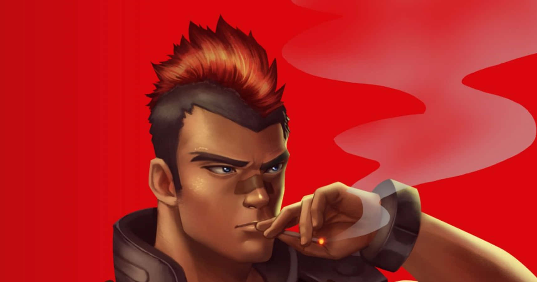 Tsumugu Kinagase, fiery red mohawk, cigarette, HD Desktop Wallpaper