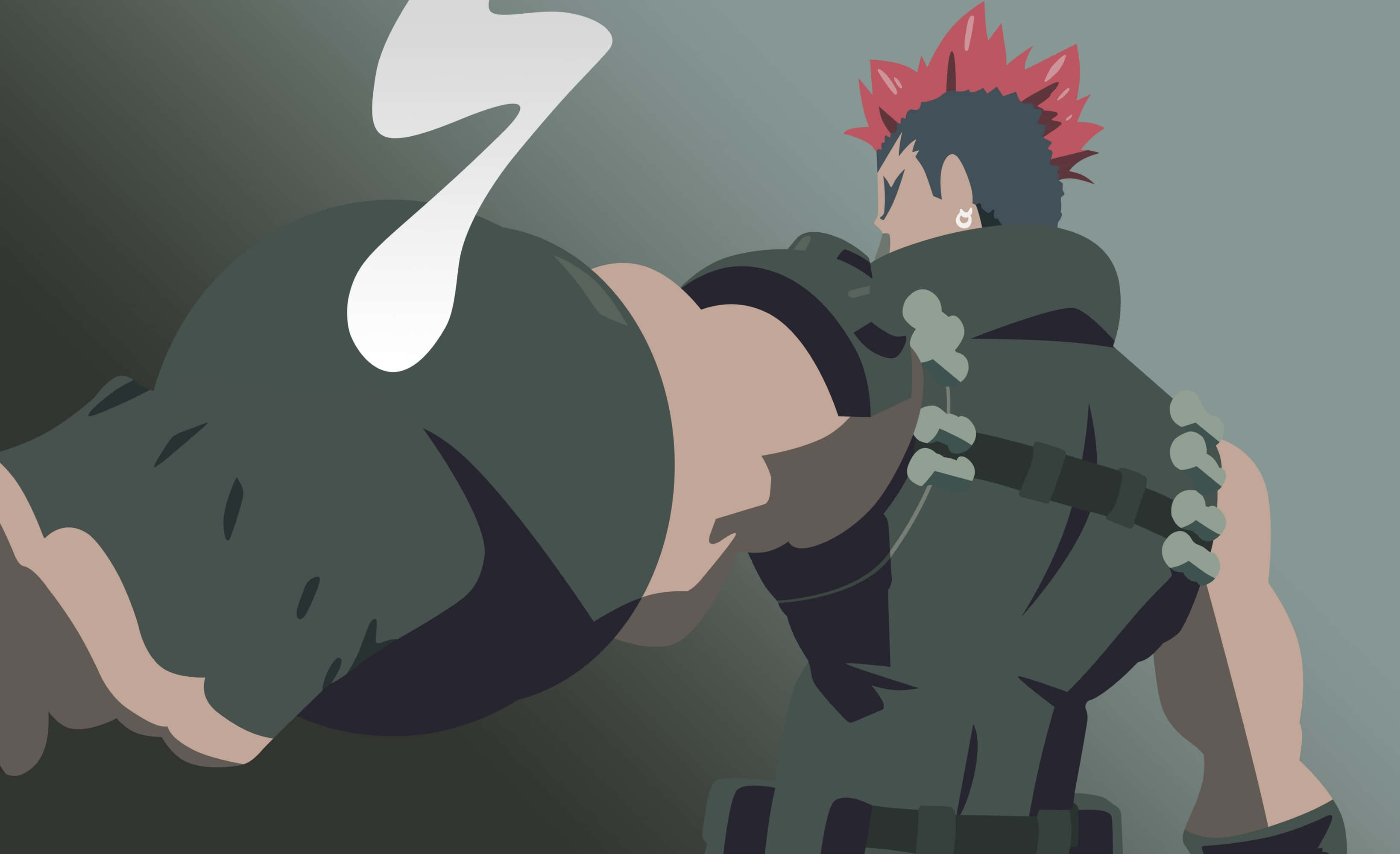 Tsumugu Kinagase, red spiky hair, dark gear, 2K Desktop Wallpaper