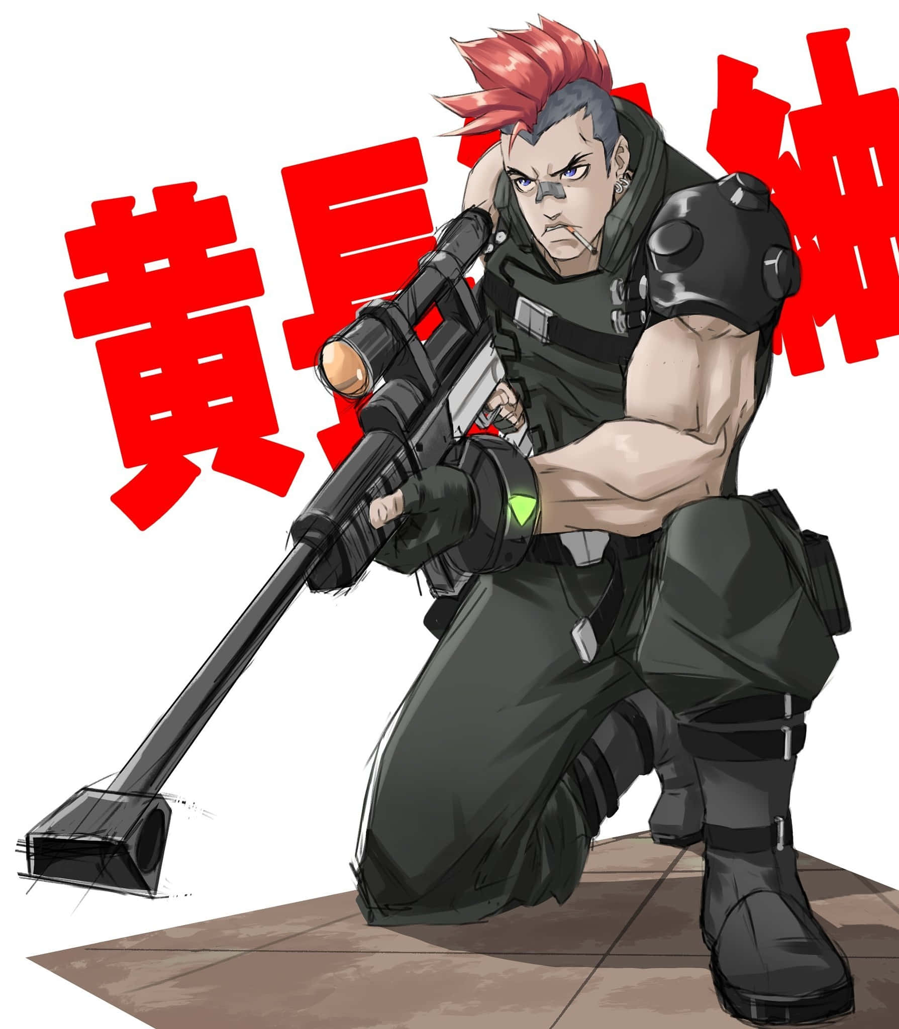 Tsumugu Kinagase, red spiky hair, sniper rifle, Full HD Phone Wallpaper
