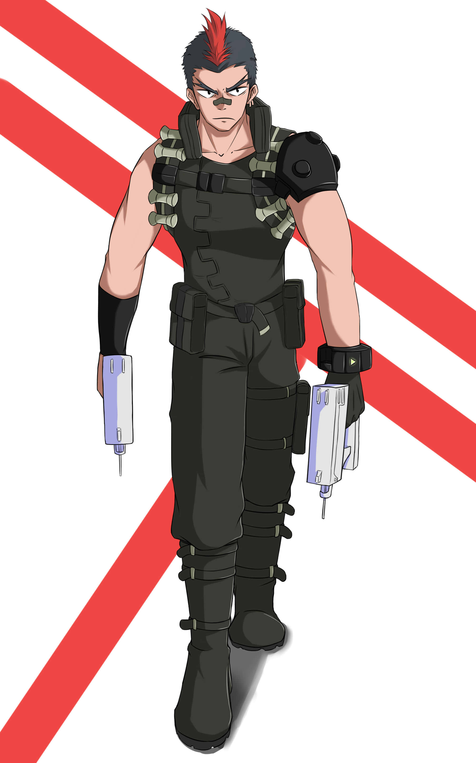 Tsumugu Kinagase, red mohawk, tactical gear, 2K Phone Wallpaper