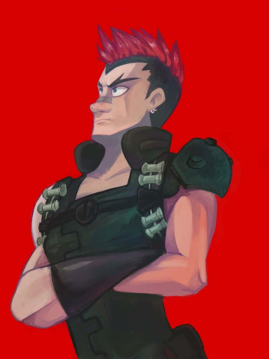 Tsumugu Kinagase, red mohawk, black armor, SD Phone Wallpaper