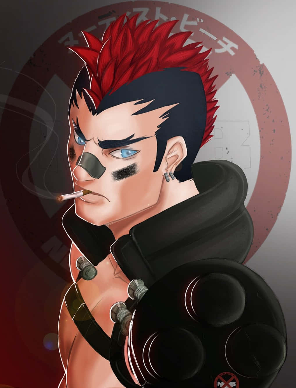 Tsumugu Kinagase, red mohawk, black eye patch, HD Phone Wallpaper