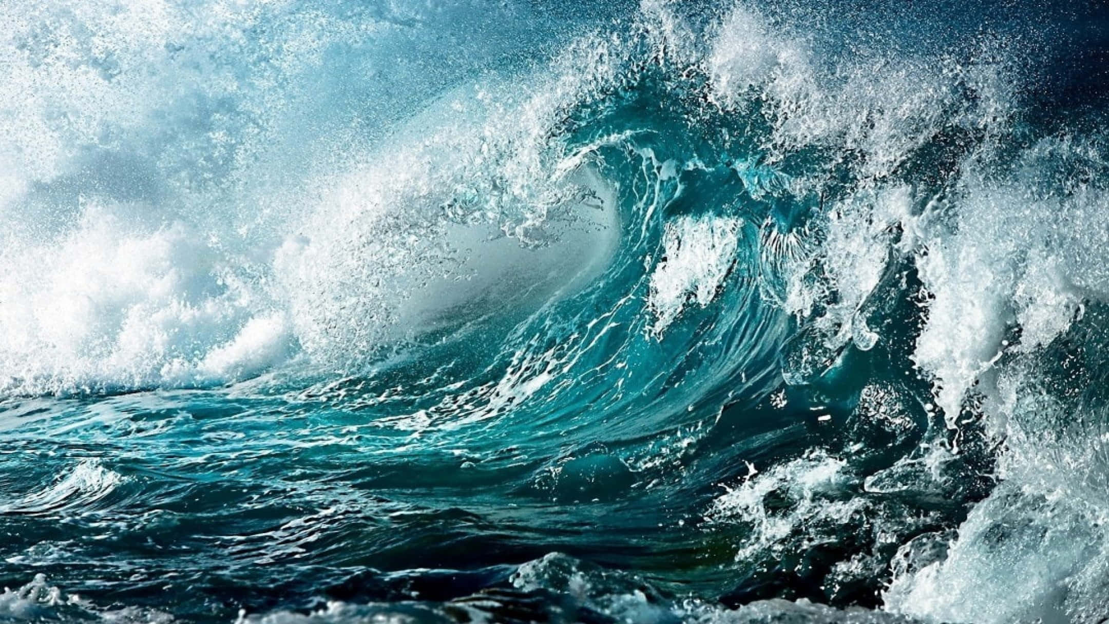 turquoise ocean wave, white foam, deep blue water, Full HD Desktop Wallpaper