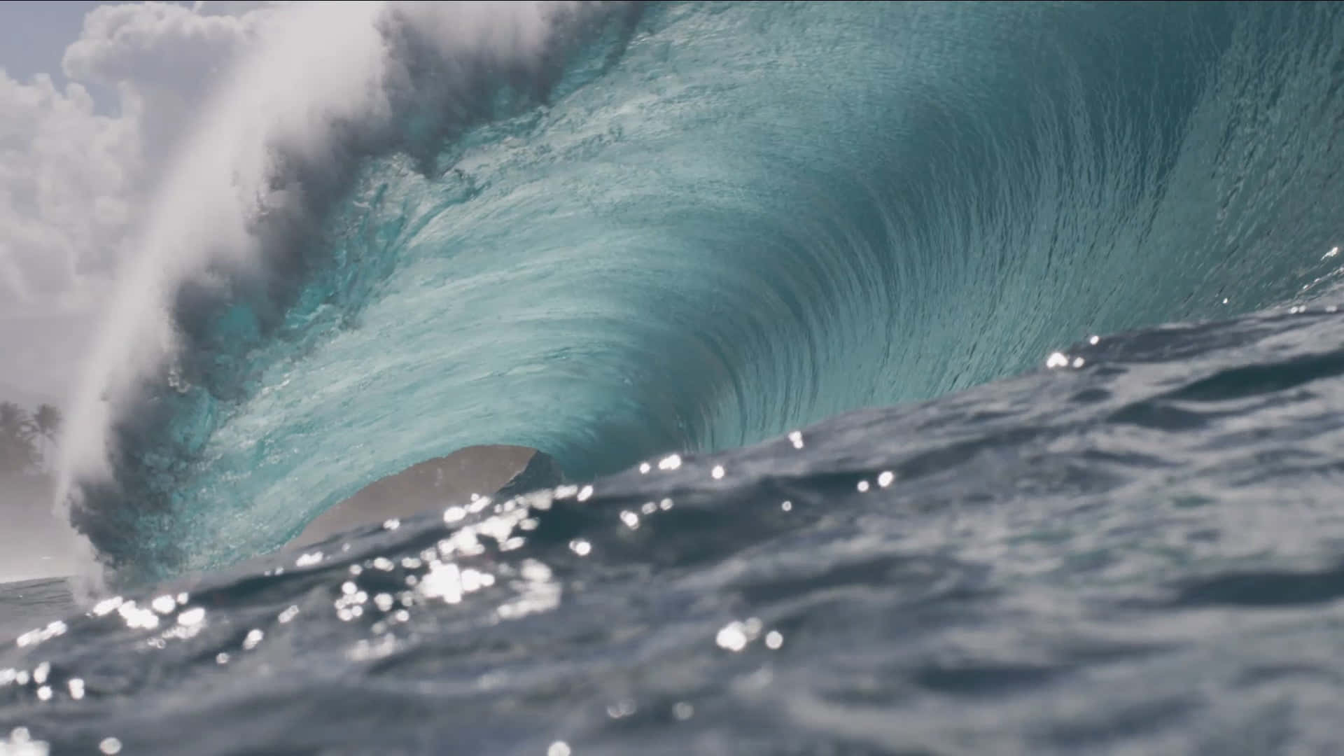 mighty tsunami wave, surrealistic cityscape, turquoise ocean wave, Full HD Desktop Wallpaper