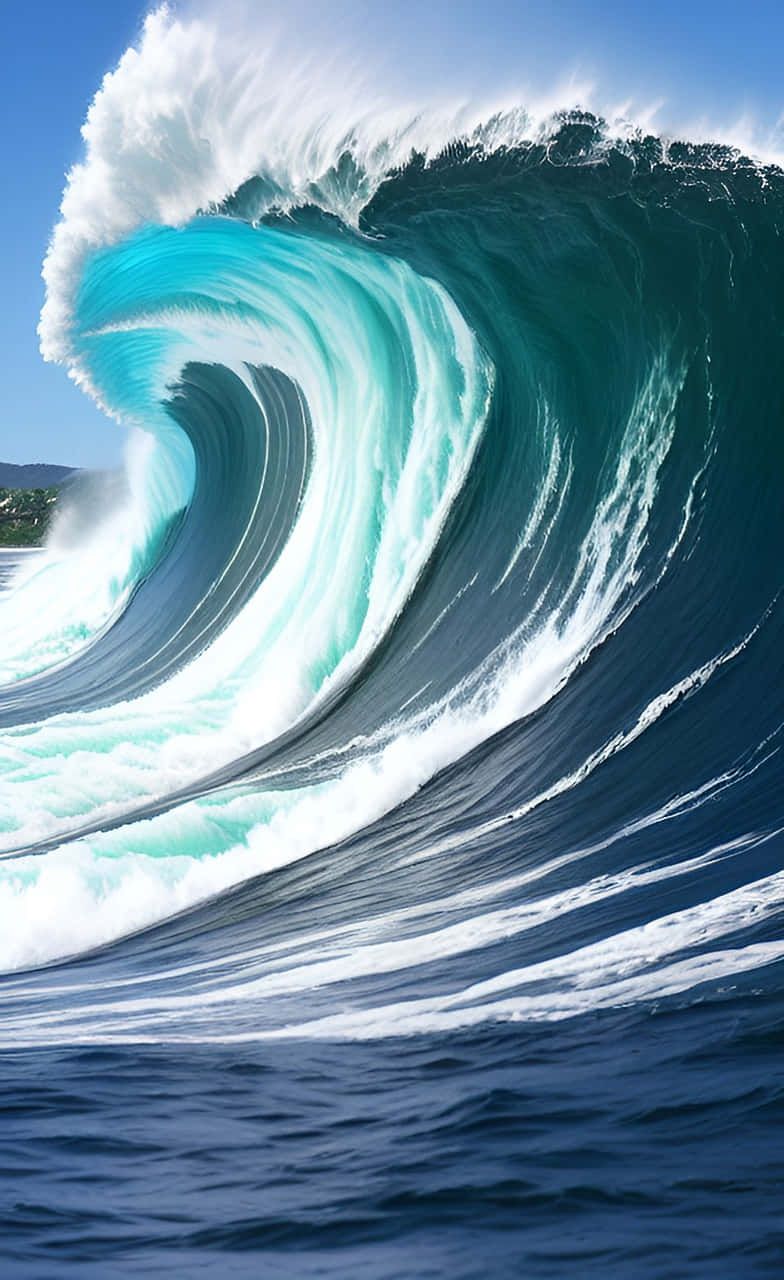 turquoise ocean wave, perfect barrel, clear blue sky, HD Phone Wallpaper