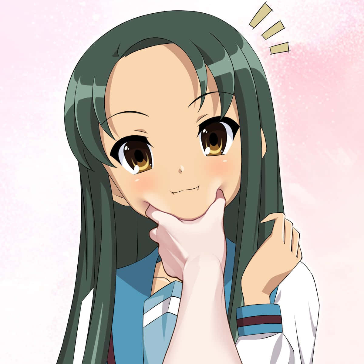 Tsuruya, smiling anime girl, long green hair, SD Desktop Wallpaper