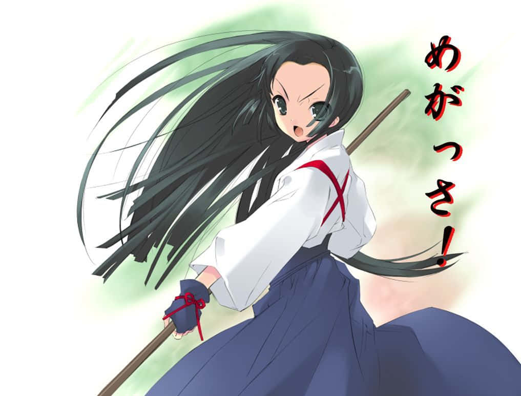 Tsuruya, long black hair, staff, SD Desktop Wallpaper