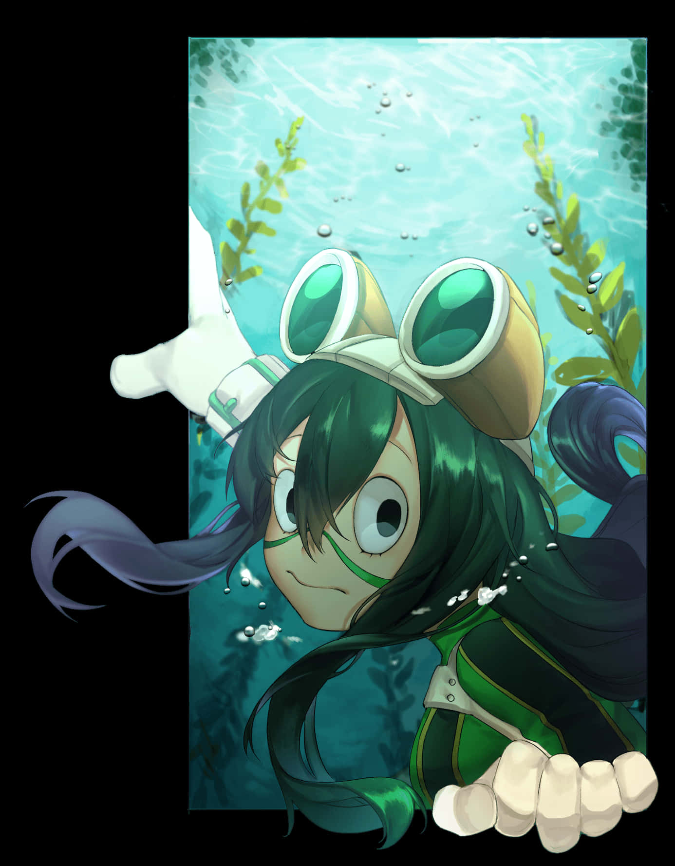 Tsuyu Asui, green goggles, dark hair, HD Phone Wallpaper
