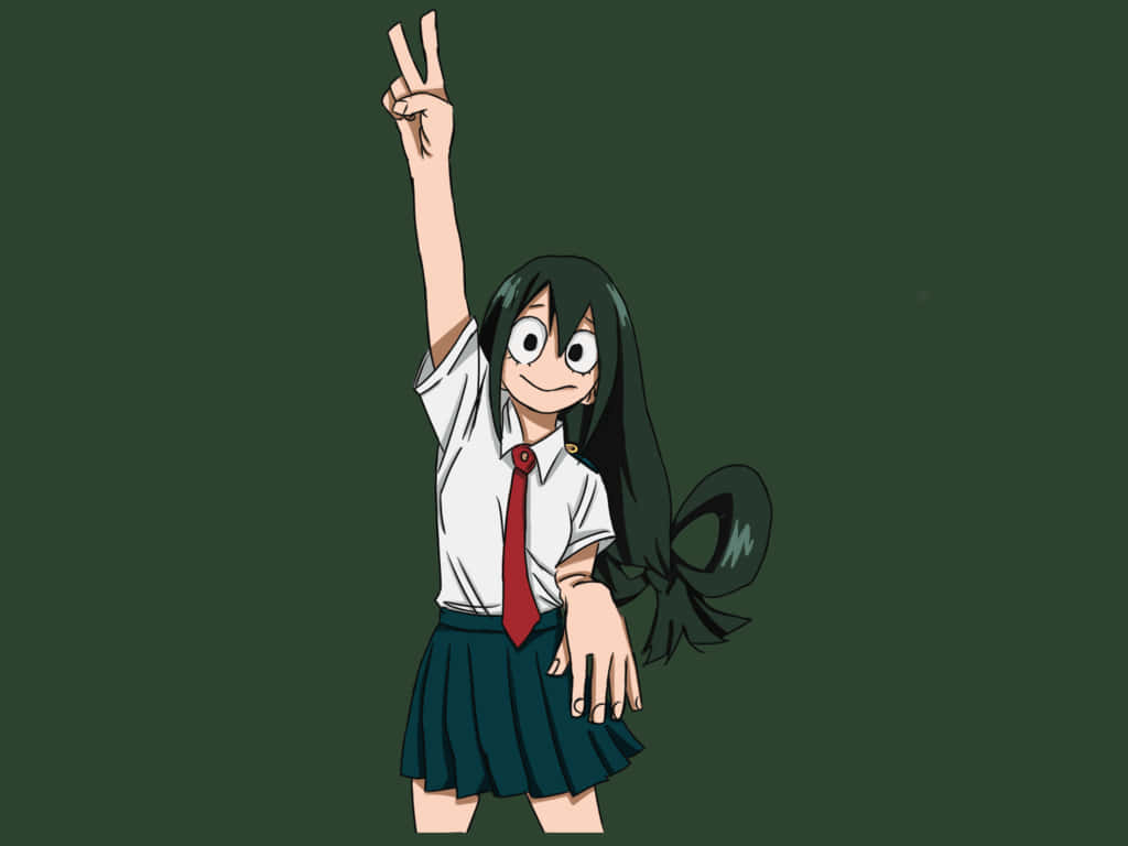 Tsuyu Asui, school uniform, peace sign, SD Desktop Wallpaper