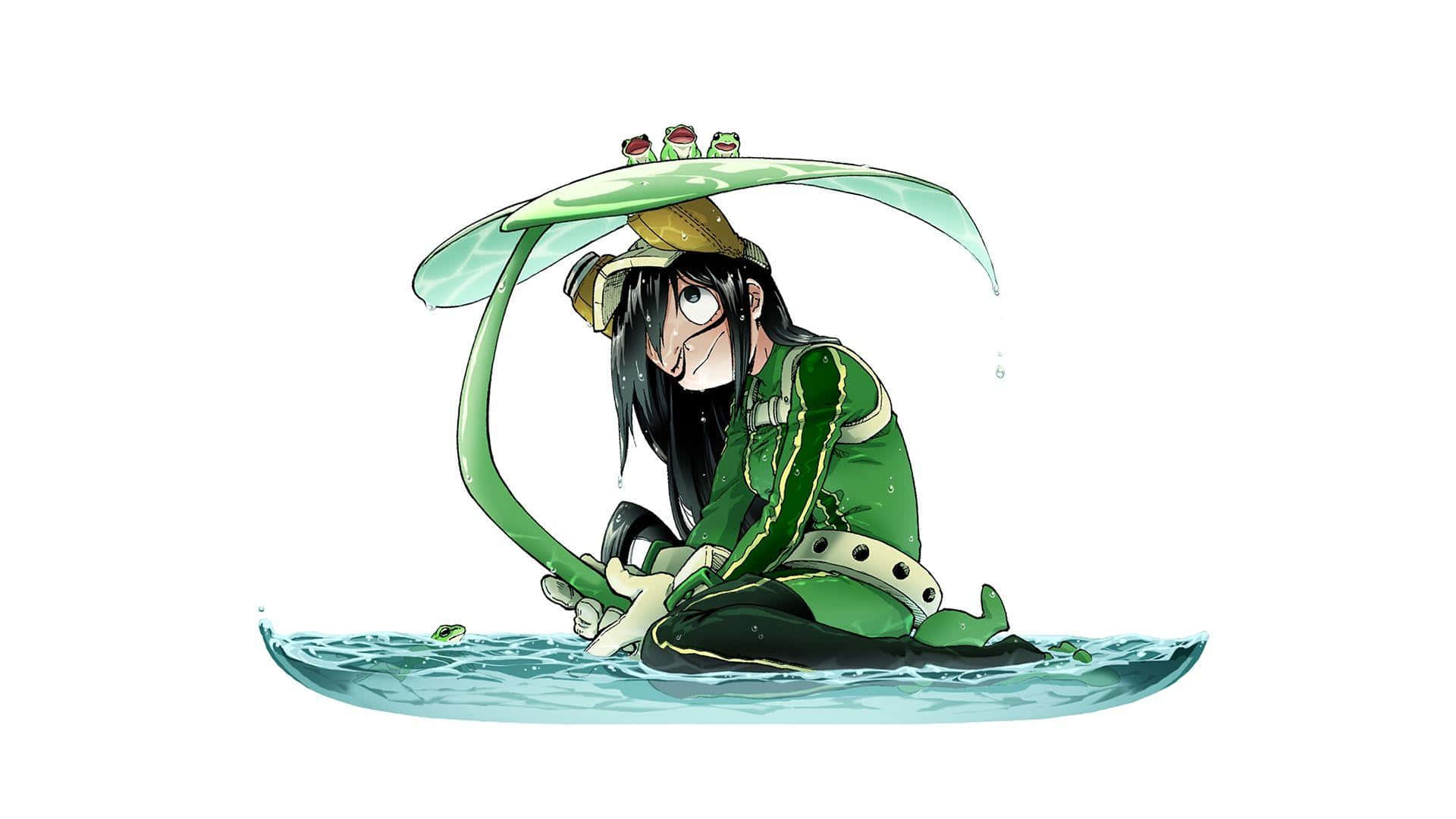 Tsuyu Asui, green-clad, long black hair, Full HD Desktop Wallpaper