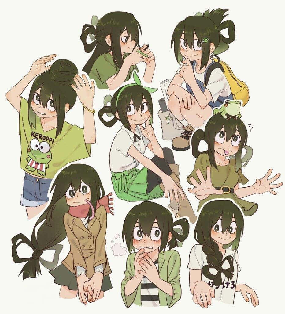 Tsuyu Asui, anime-style illustrations, dark hair, SD Phone Wallpaper