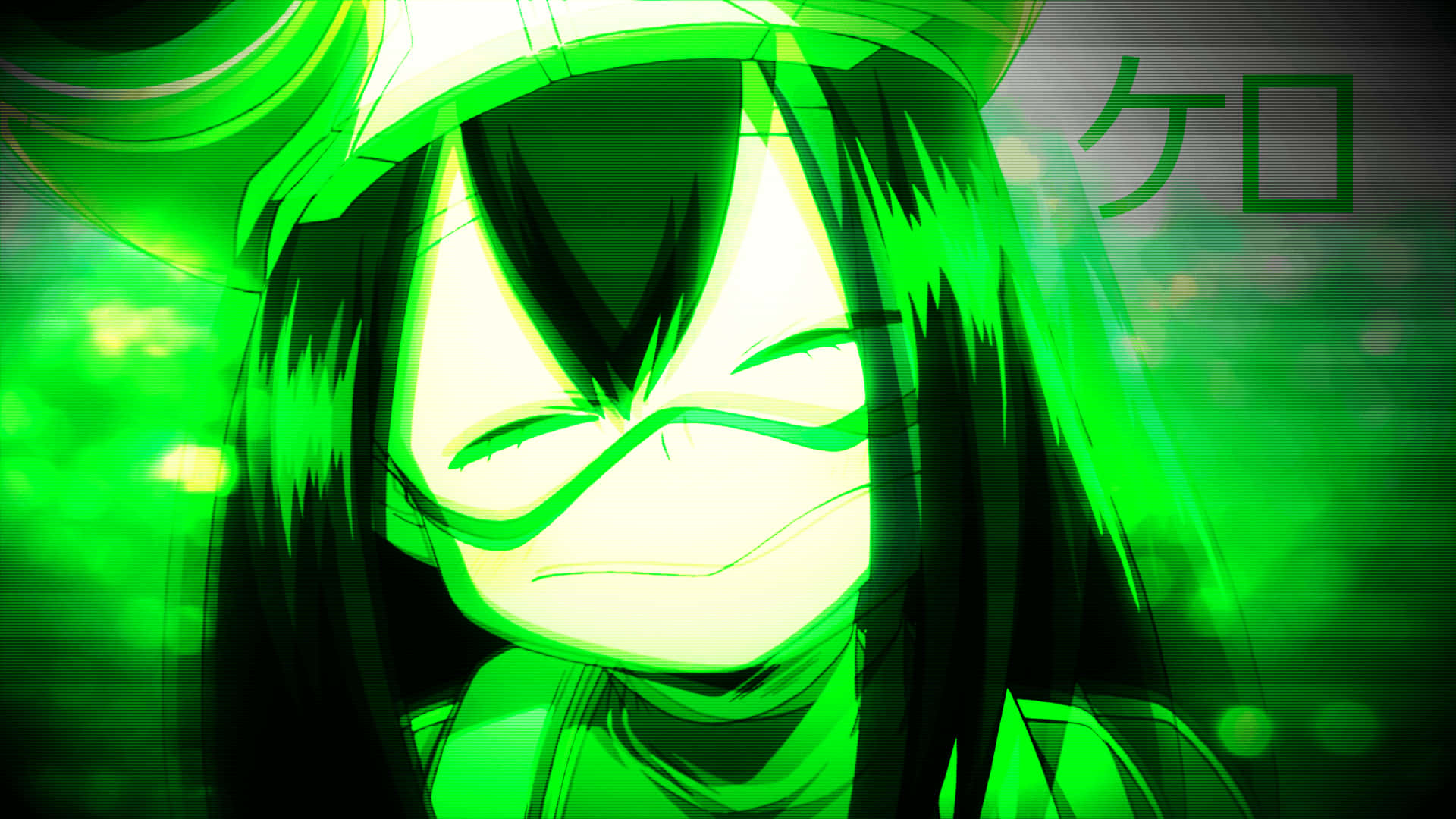 Tsuyu Asui, glowing green, mischievous grin, Full HD Desktop Wallpaper
