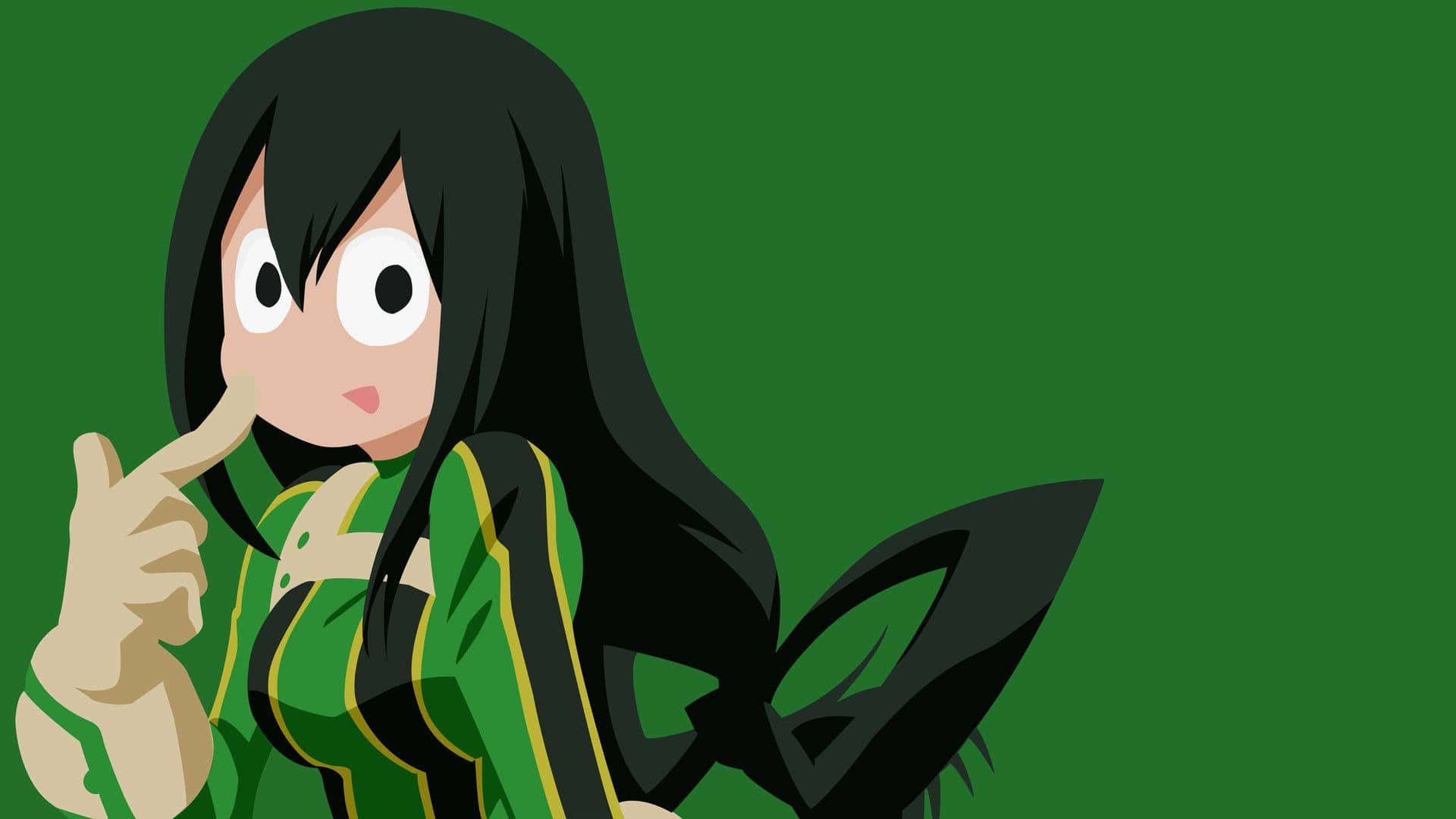 Tsuyu Asui, long black hair, green outfit, Full HD Desktop Wallpaper