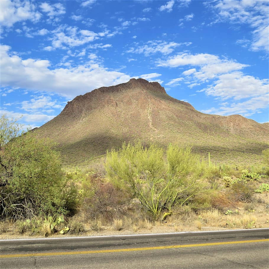 Tucson Mountains, desert mountain, bright blue sky, SD Desktop Wallpaper