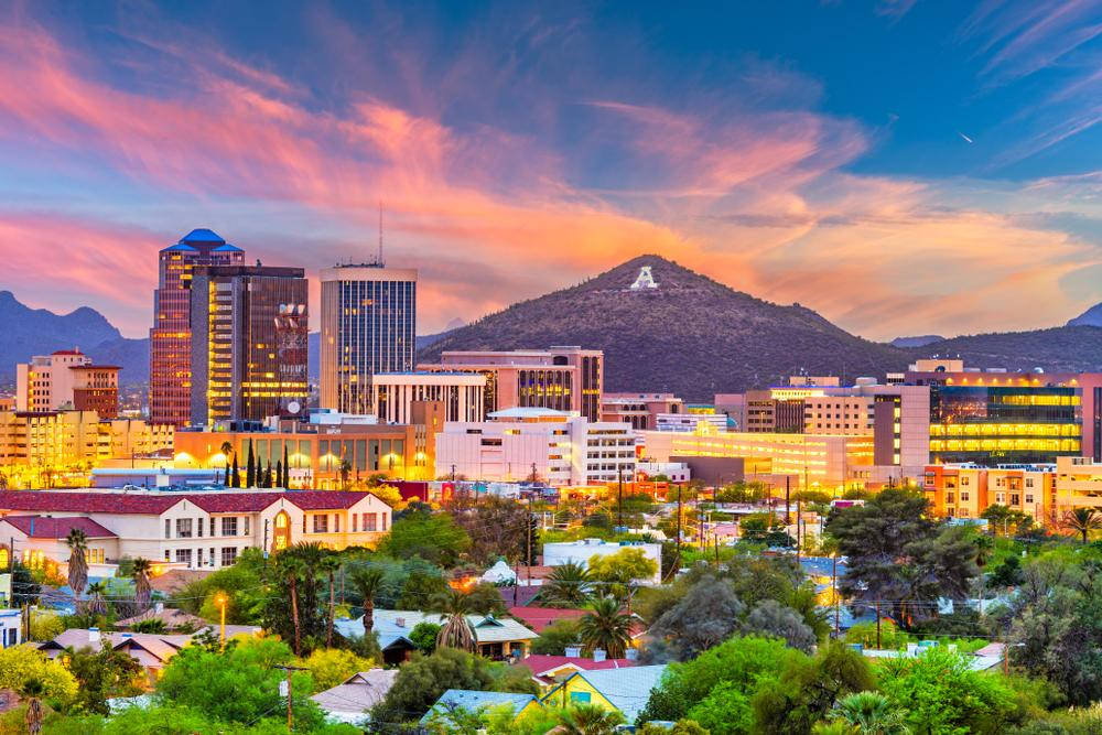 Tucson, sunset, glowing skyscrapers, SD Desktop Wallpaper