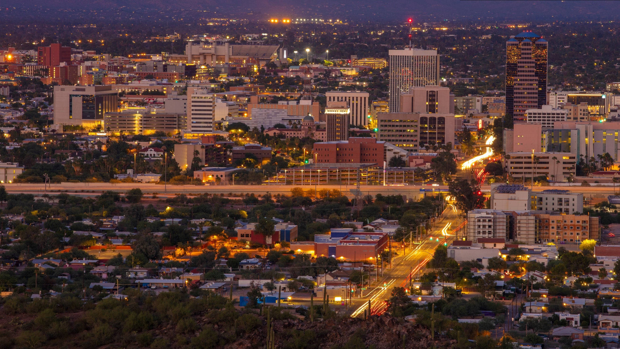 Tucson, Night, Cityscape, 2K Desktop Wallpaper
