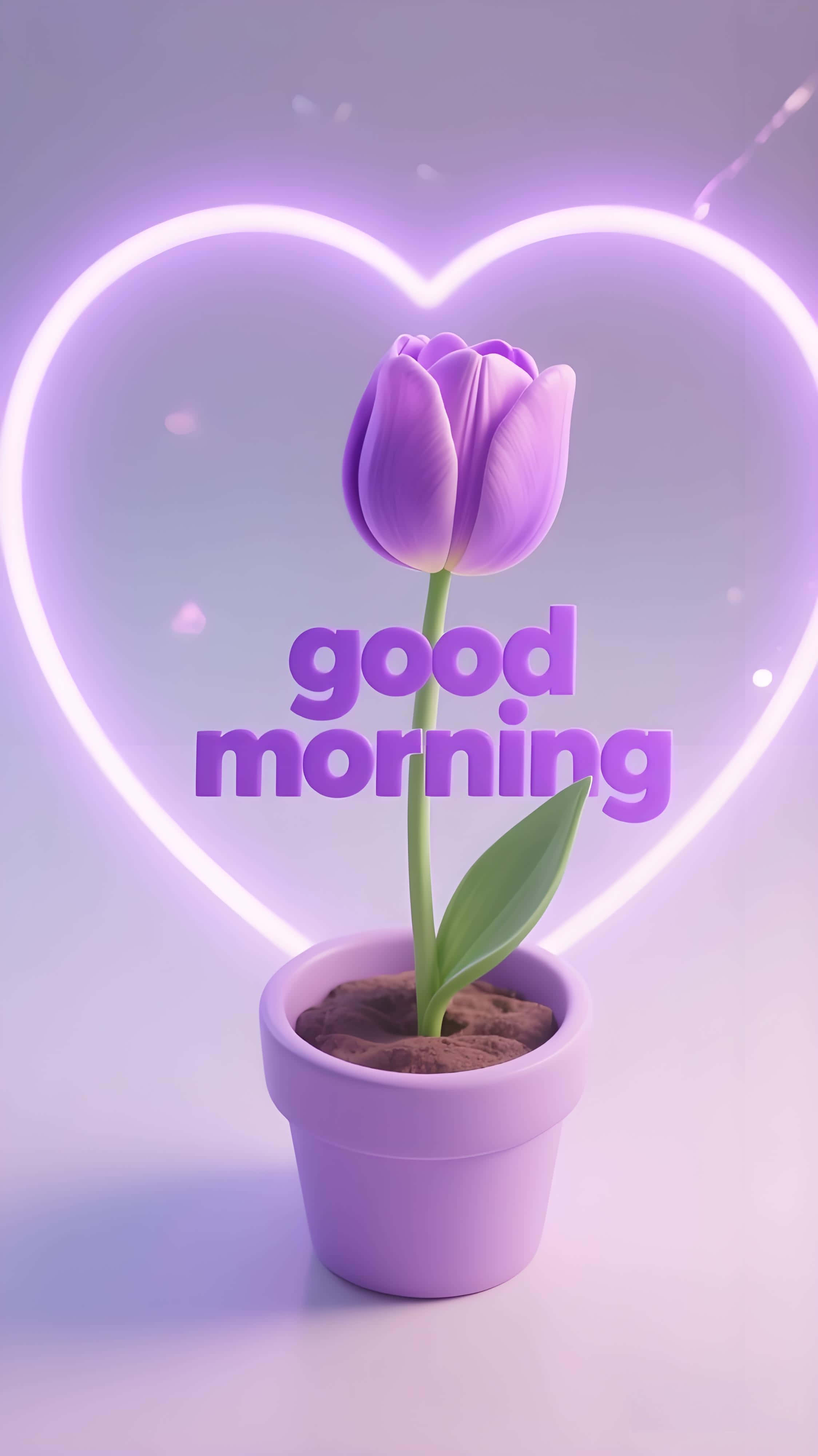 purple tulip, neon heart, good morning, 4K Phone Wallpaper