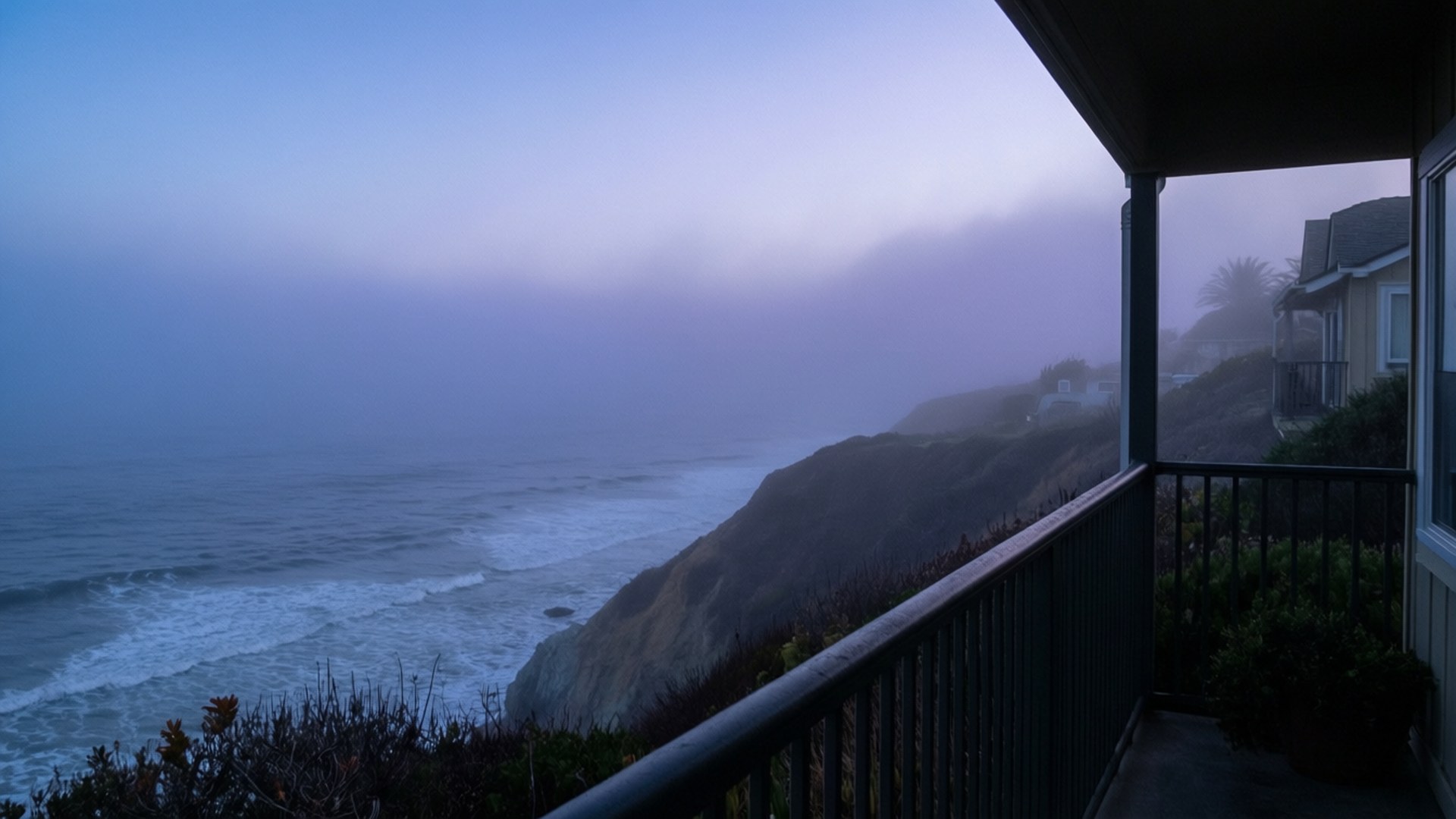 foggy california cliffside, coastal california, moody fog, Full HD Desktop Wallpaper